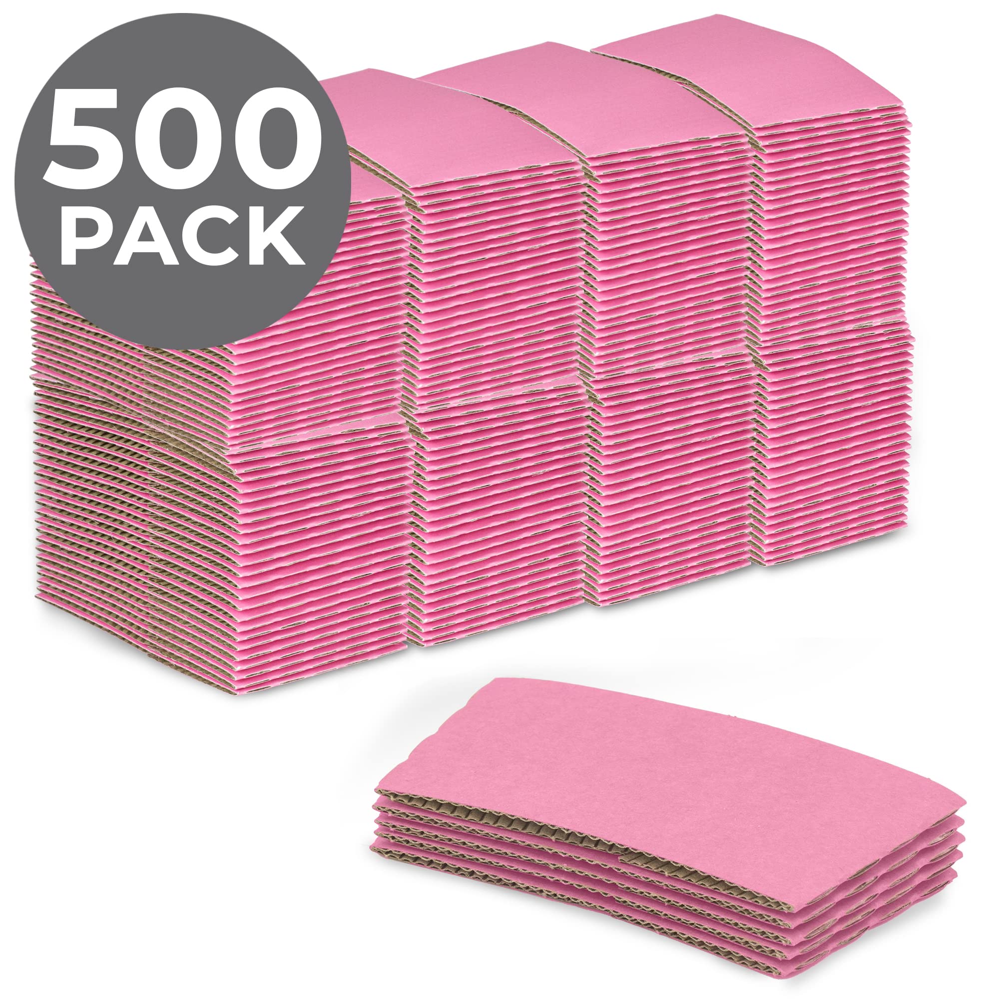 [500 Pack] Pink Coffee Cup Sleeves - Pink Disposable Corrugated Cardboard Paper Jacket  Holds Hot and Cold Drinks  Espresso Coffee Milk Tea Beverage Insulator and Hand Protection