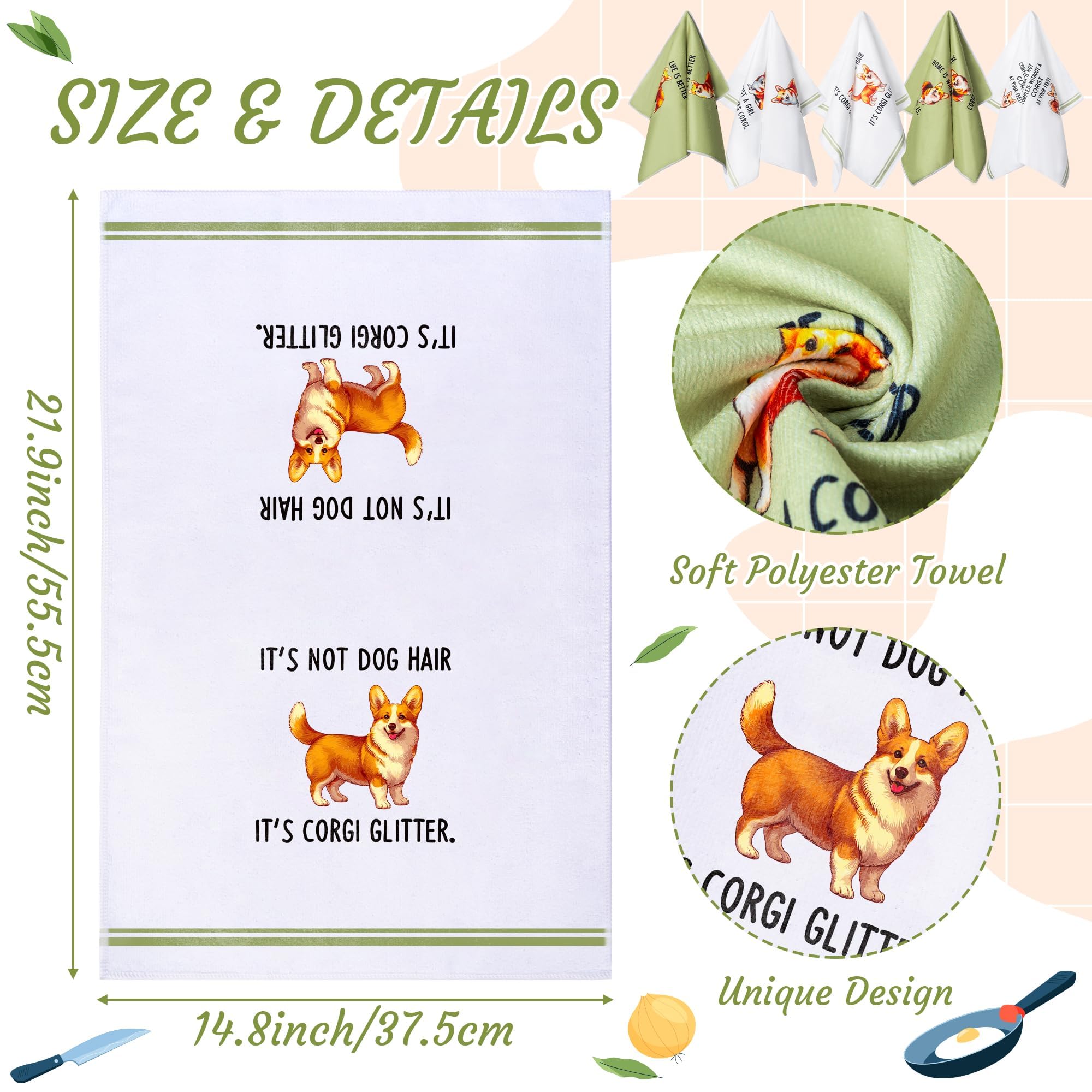 R Horse 5Pcs Kitchen Dish Towels - Funny Corgi Kitchen Dishcloth Cute Dog Themed Absorbent Cleaning Dishcloth Bar Hilarious Hand