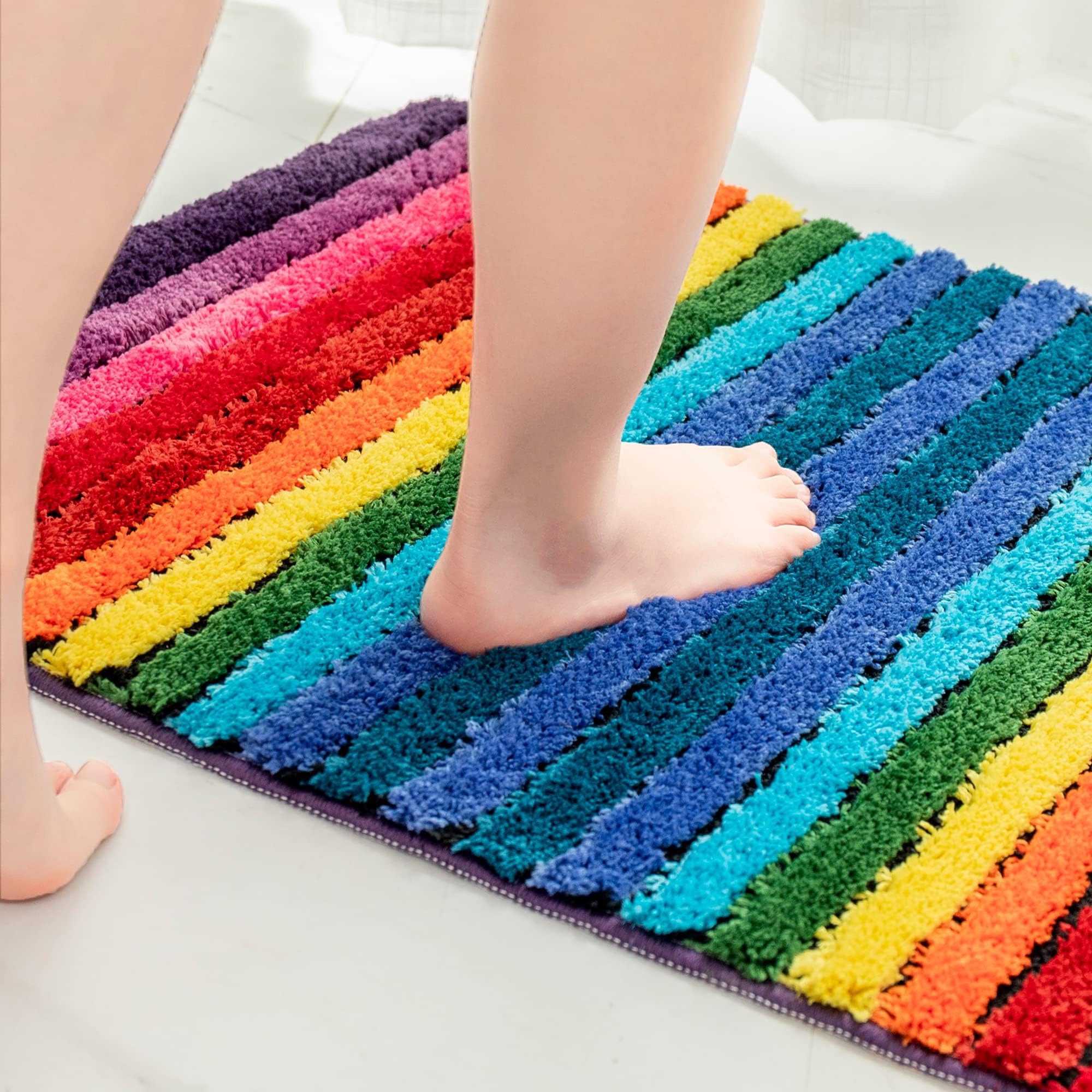 NIENLCIP Rainbow Bath Mat Colorful Bathroom Rugs Super Soft and Absorbent Microfiber Plush Bath Rugs with Non-Slip Backing for Bathroom Machine Washable 19 '' X 27 ''