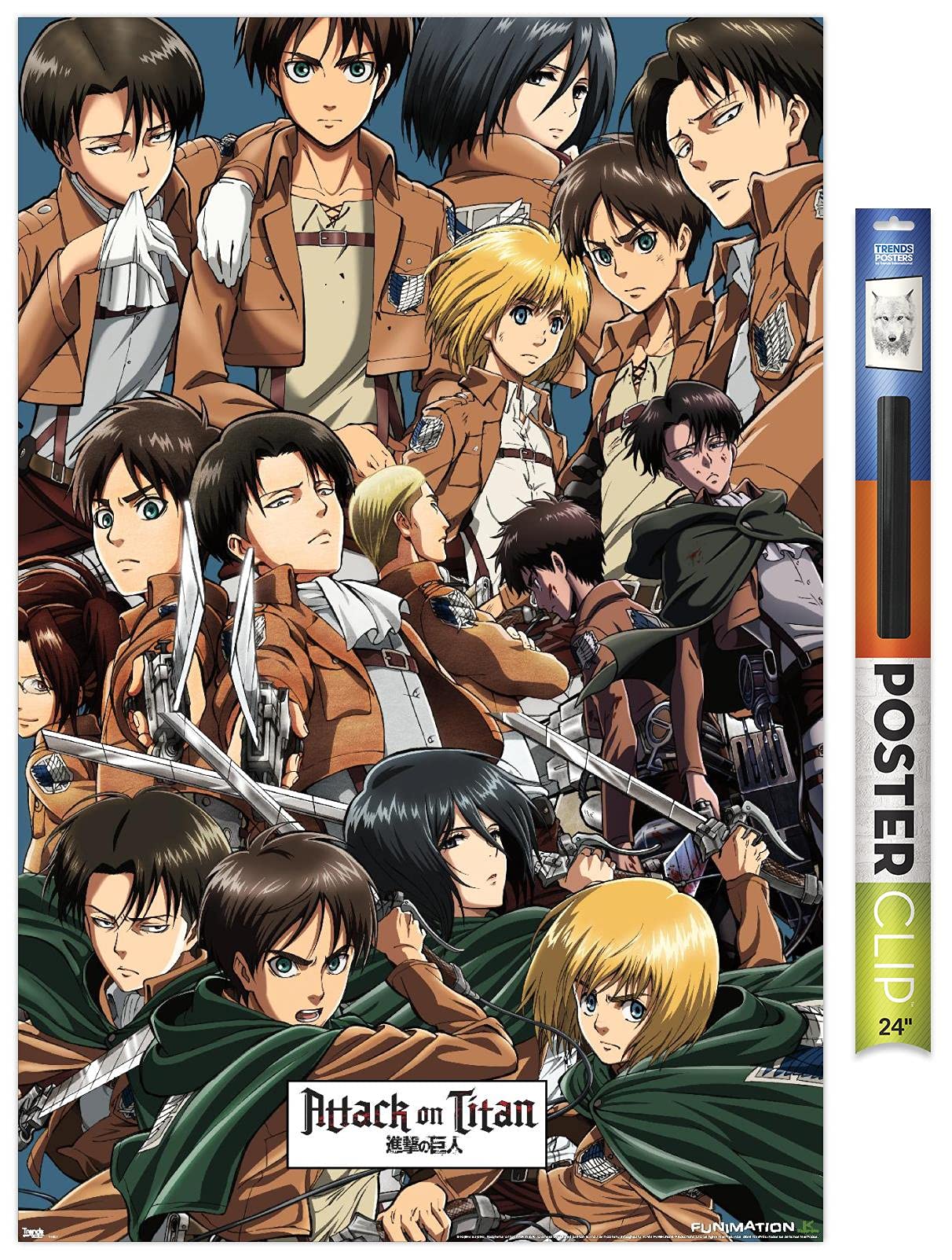 Trends International Attack On Titan - Collage Wall Poster, 22.375'' X 34'', Premium Poster & Clip Bundle