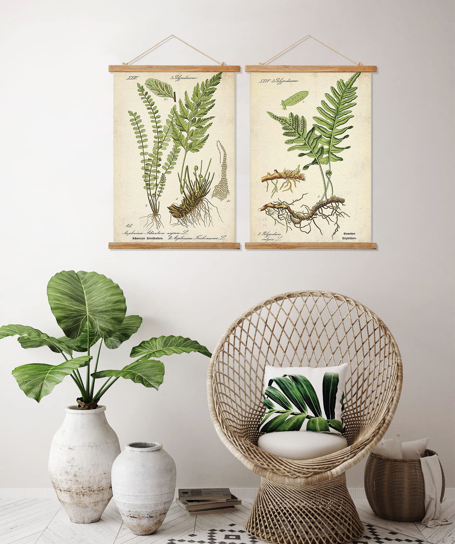 2 Pack Vintage Botanical Wall Art Prints, Printed On Linen With Natural Wooden Frames, For Living Room Office Bedroom