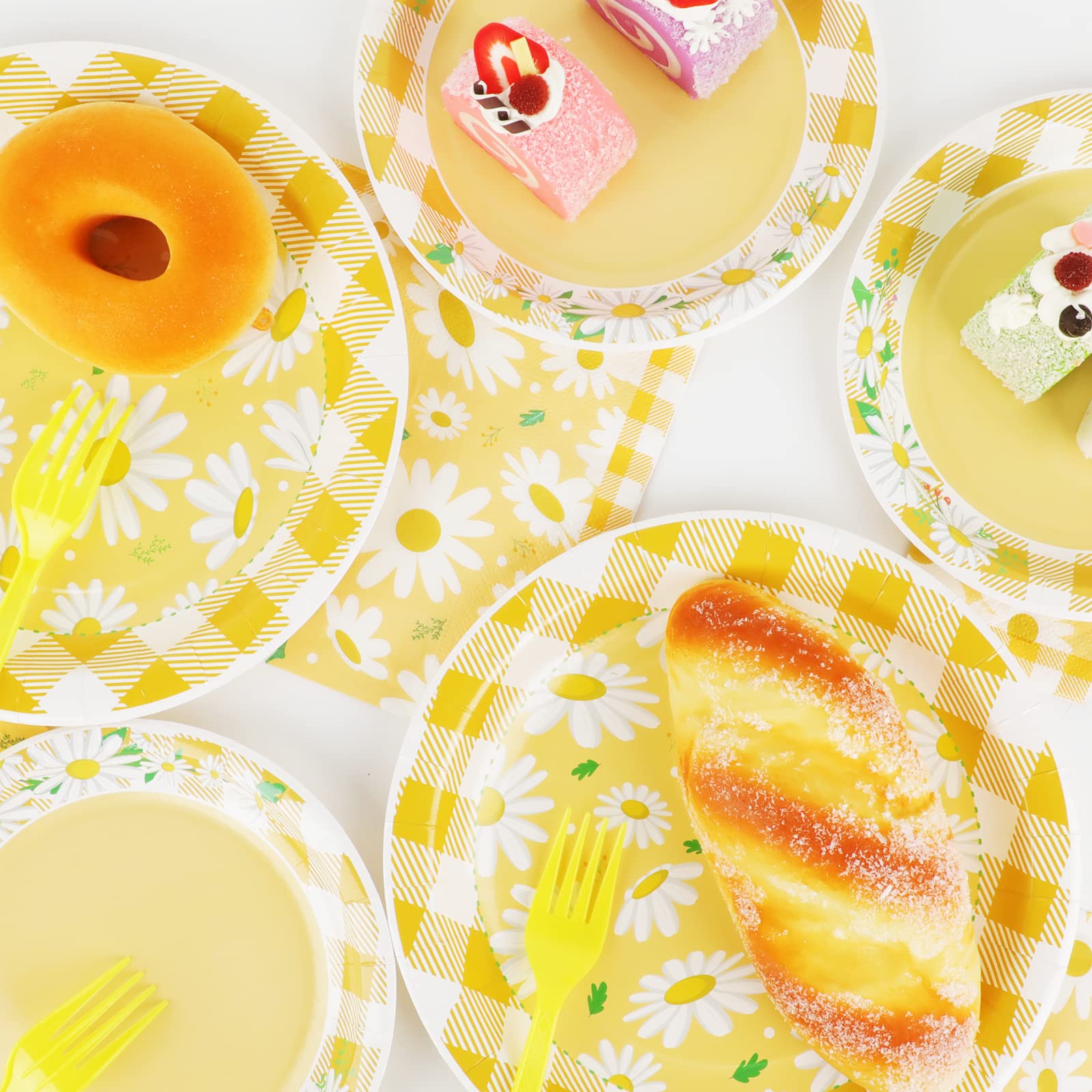 96 Pcs Daisy Flower Party Supplies For 24 Guests Daisy Party Tableware Set Yellow Daisy Flower Birthday Party Pack Paper Plate N