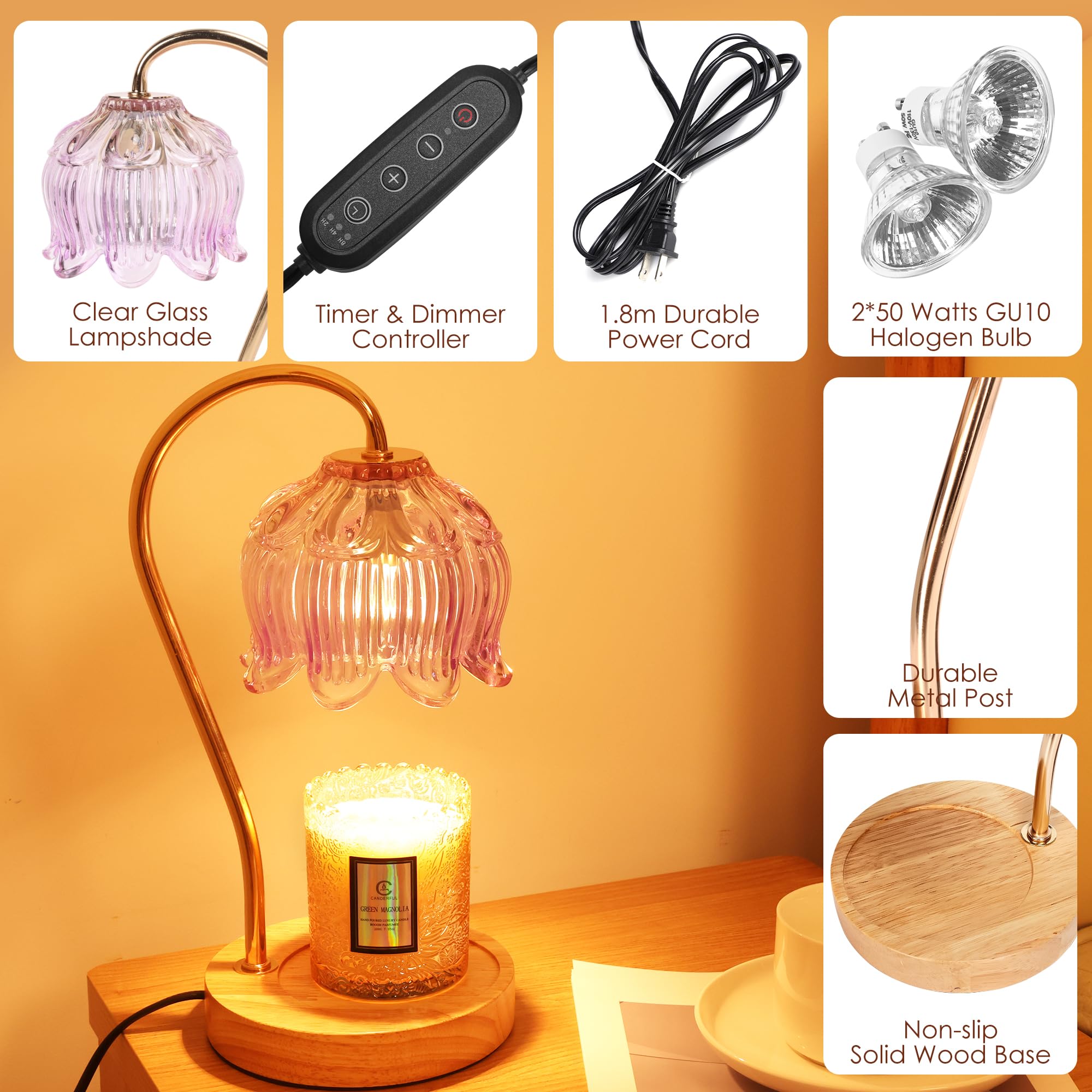 Merrtody Flower Candle Warmer Lamp with Timer & Dimmer - Fits All Jar Scented Candles - Unique Birthday & Mother s Day Gift for