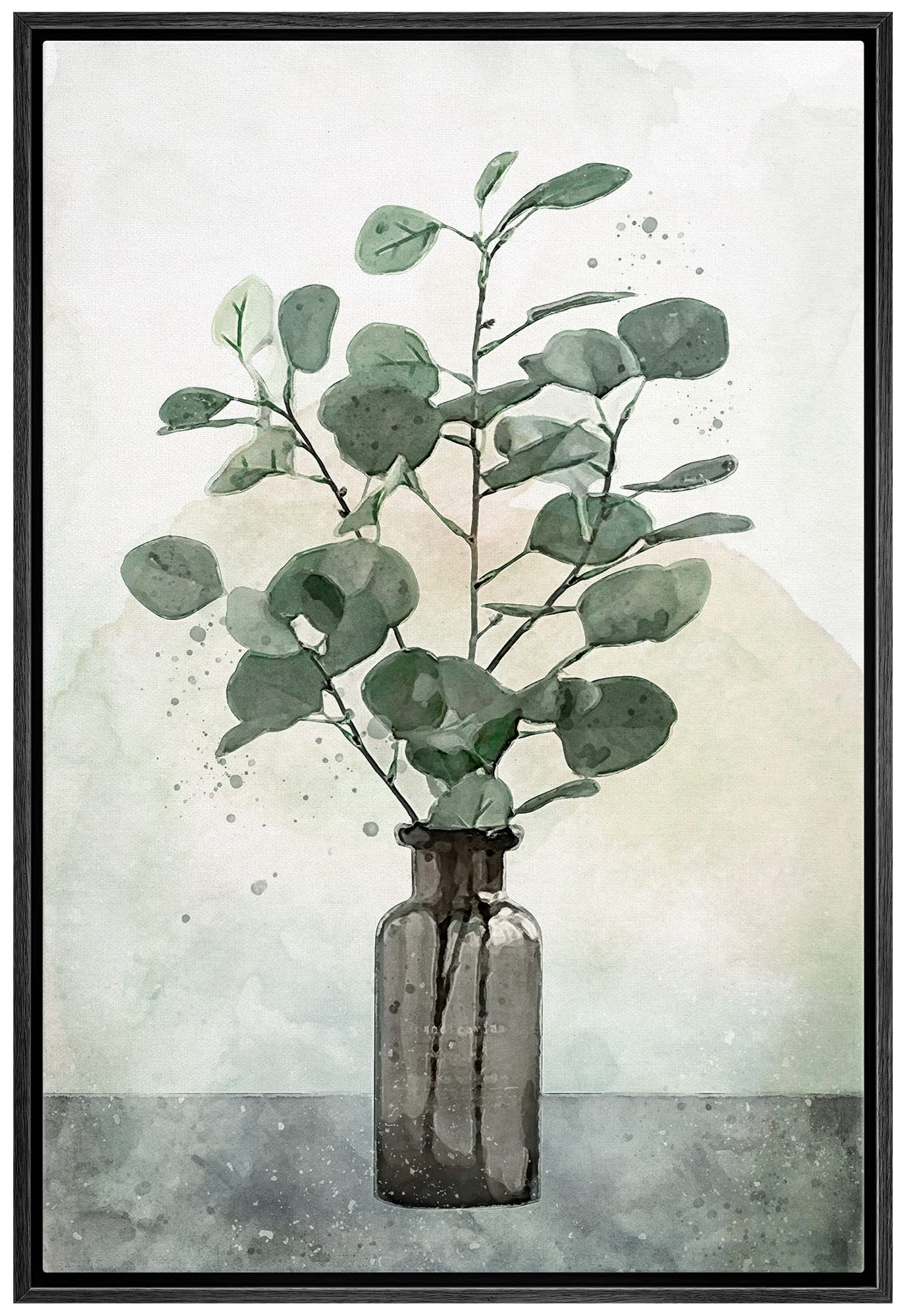 Wall26 Framed Canvas Print Wall Art Pastel Green Forest Plant Leaves Vase Nature Wilderness Illustrations Modern Art Decorative