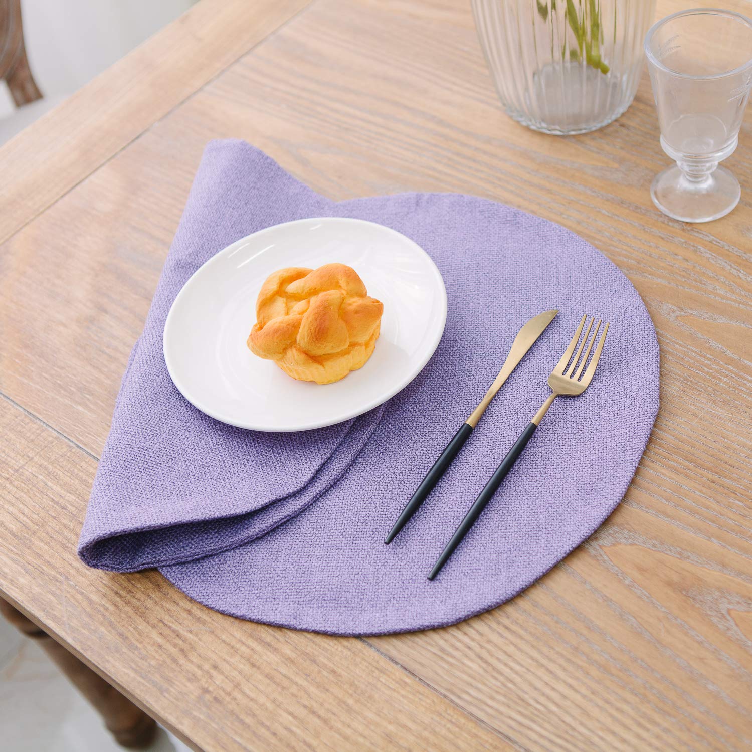 Natus Weaver Set Of 4 Round Placemat 15 Inch Soft Linen Eco-Friendly Fabric Handcrafted Machine Washable Indoor & Outdoor Tablem