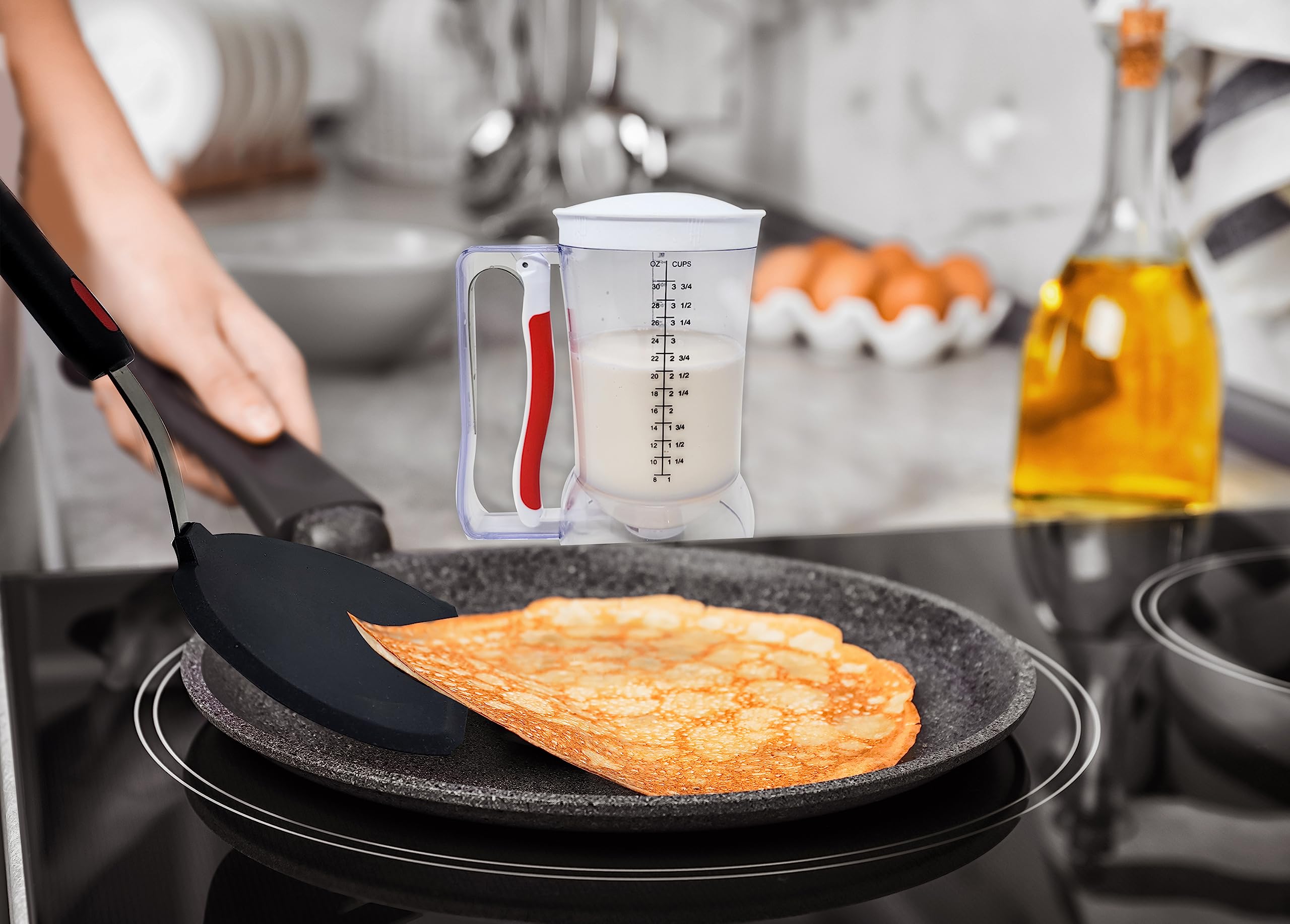 Pancake Spatula | Wide Silicone Pancake Flipper With Curved Handle | Heat Resistant Non-Stick Cooking Tool | Zero-Bpa, Food-Grad