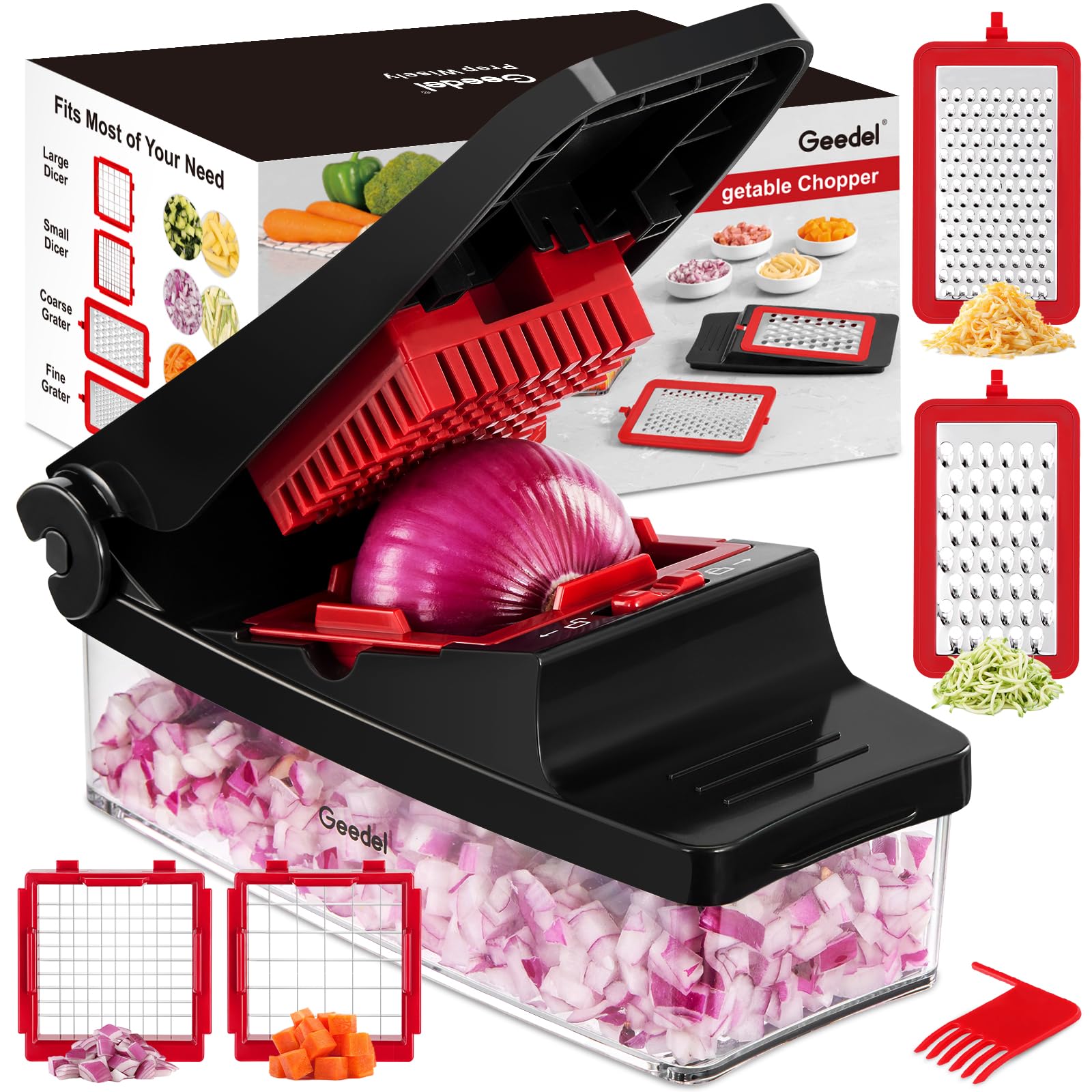 Geedel Vegetable Chopper, Onion Chopper Pro Food Chopper, Kitchen Vegetable Slicer Dicer Cutter Grater, Veggie Chopper with cont