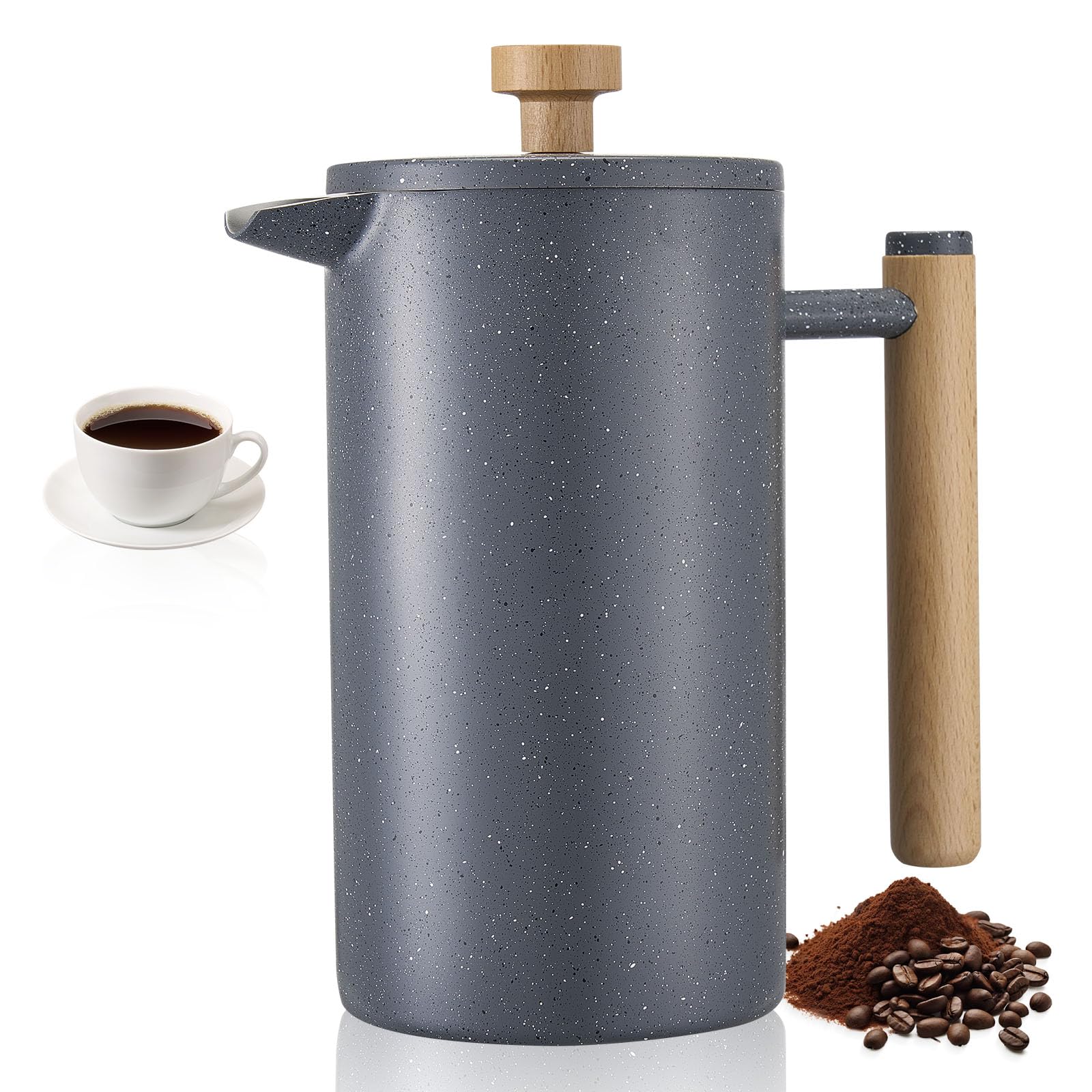 VEVOR French Press Coffee Maker, 34 Ounce 1 Liter Stainless Steel Coffee Press Tea Maker with Filter, Large Double Wall Insulate