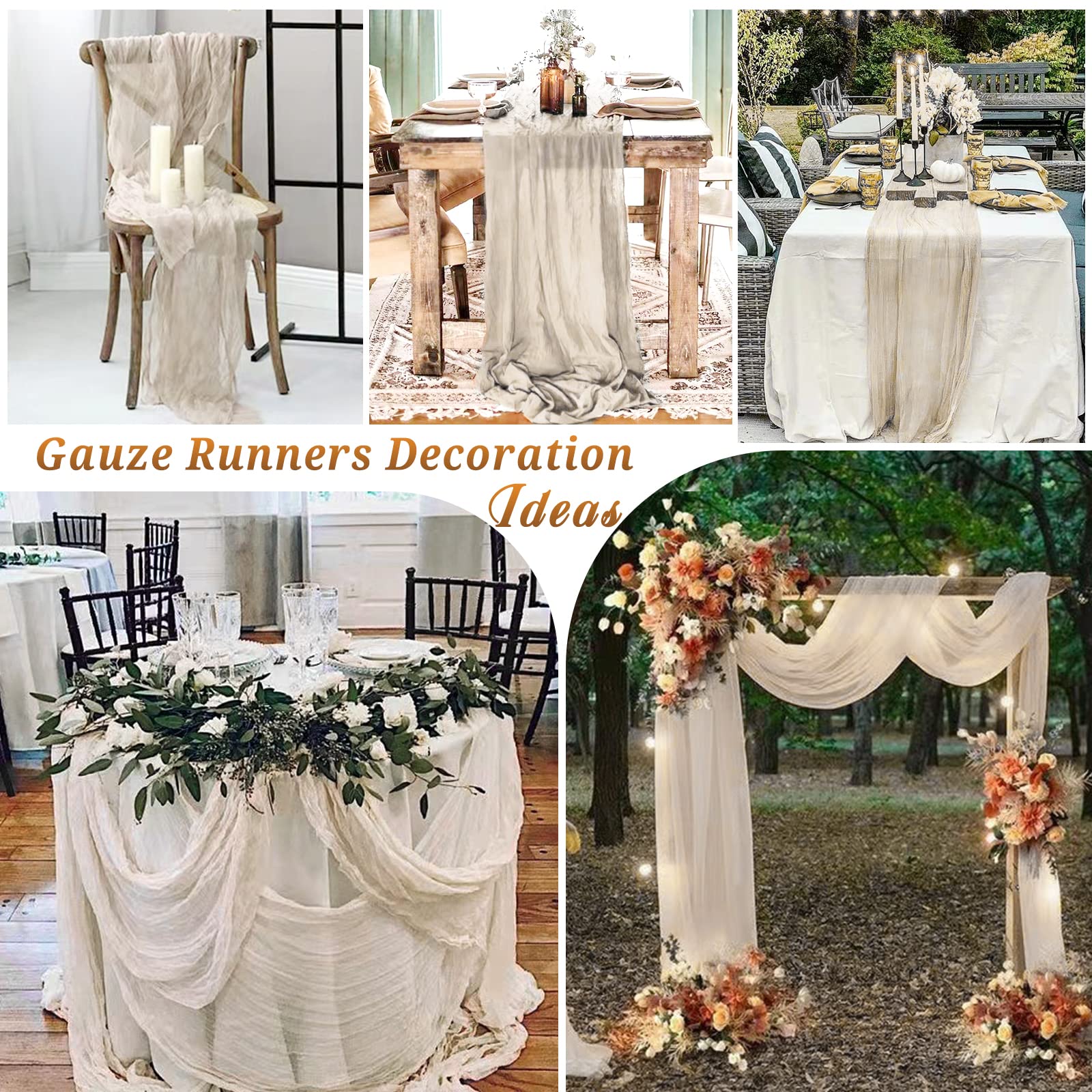 10 Pcs Rosy Brown Cheesecloth Table Runner 10Ft, Gauze Table Runner For Wedding Reception Sheer Bridal Shower Birthday Party Boh