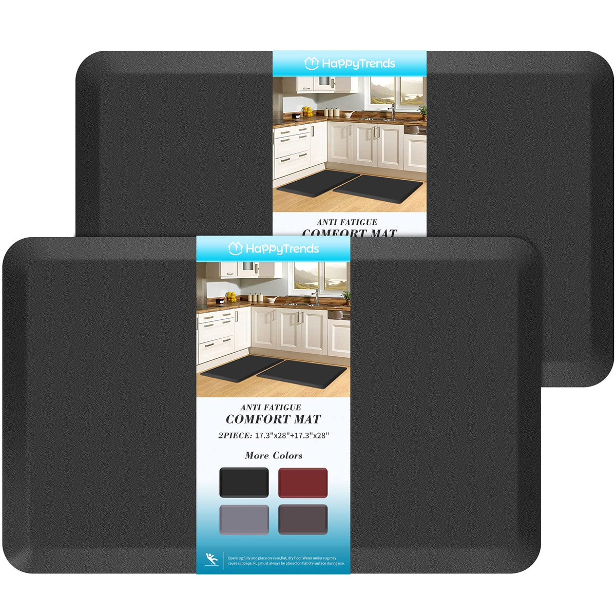 Happytrends 2 Pcs Kitchen Mat Cushioned Anti-Fatigue Floor Mat, Heavy Duty Ergonomic Comfort Foam Standing Mat, Waterproof Non-S