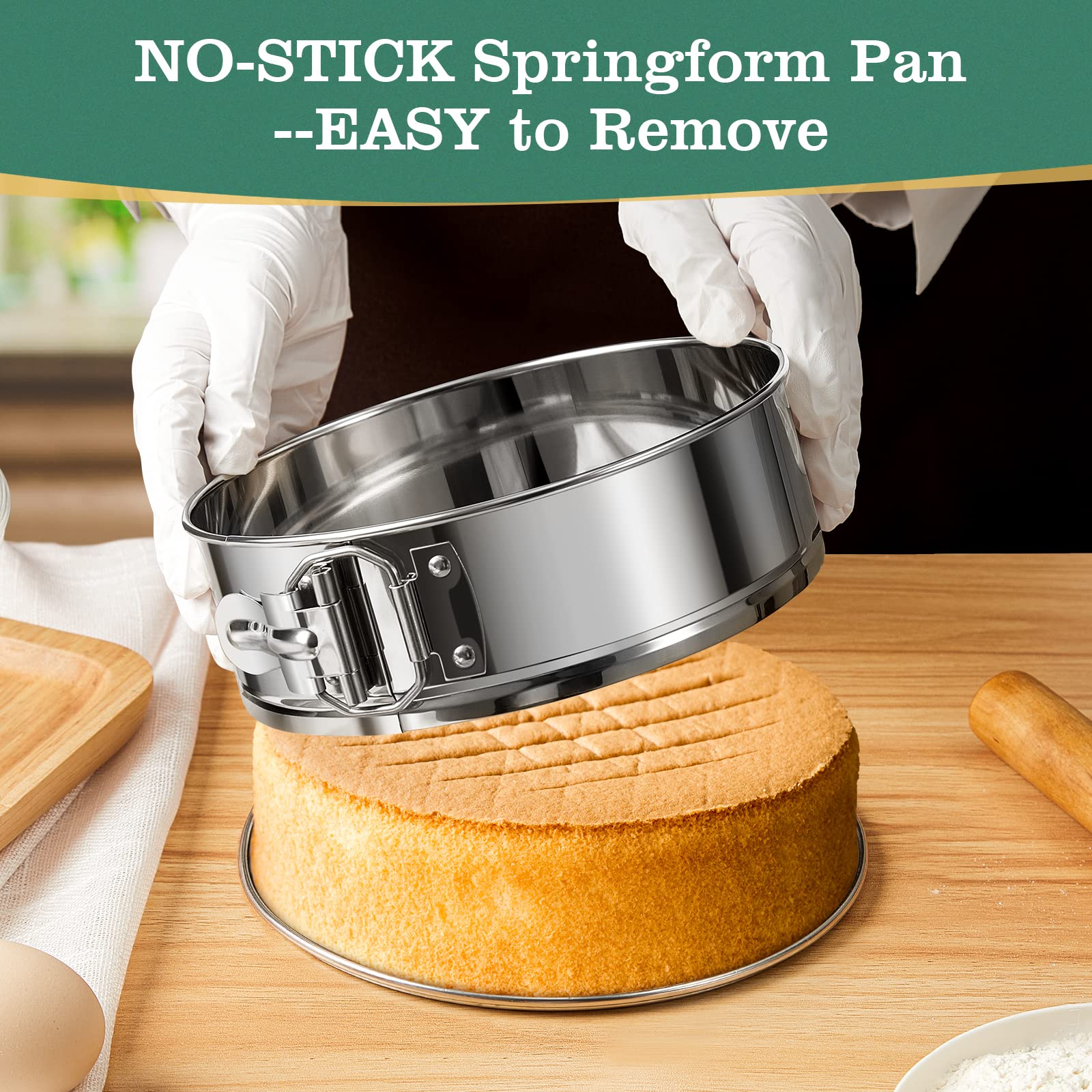 E-Gtong 9 Inch Springform Cake Pan, Stainless Steel Springform Pans, Leakproof & Nonstick Cheesecake Pan With Removable Bottom,