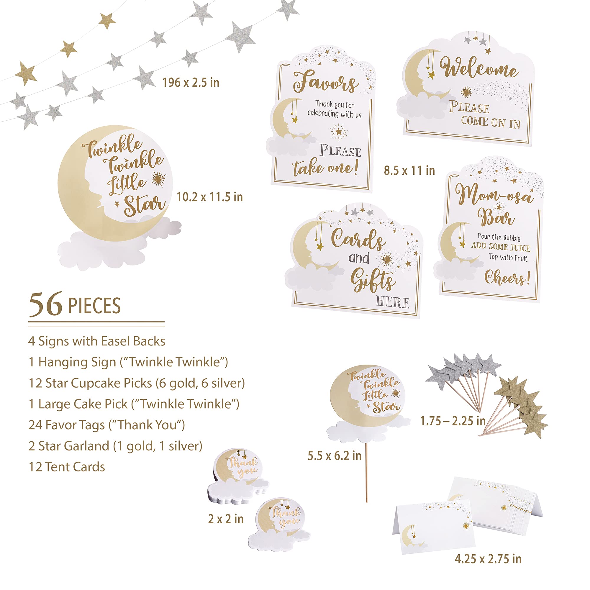 Lillian Rose Twinkle Little Star Baby Shower Decor Set, Gold