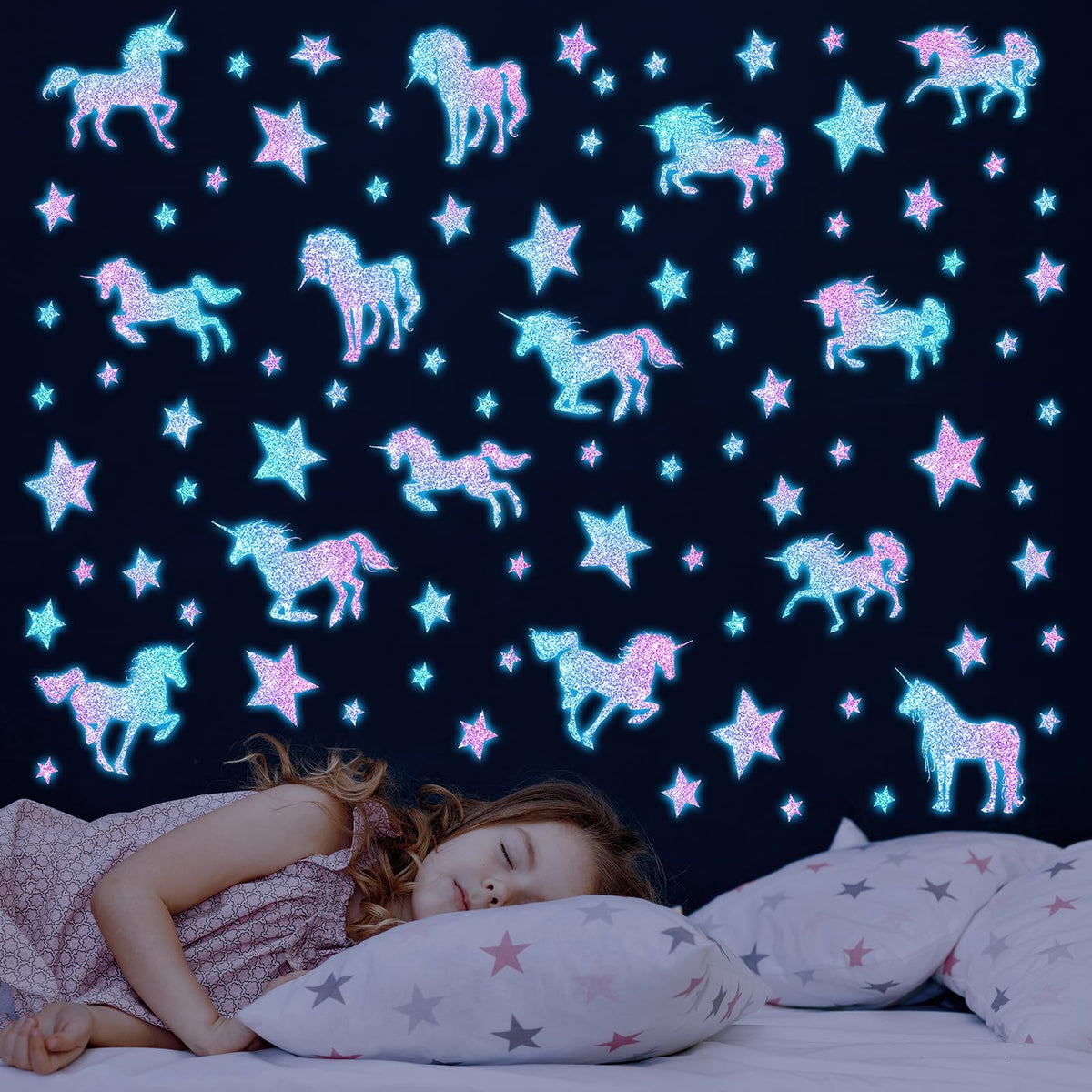 Glow In The Dark Unicorn Wall Decals Unicorn Wall Stickers For Baby Girls Bedroom Blue Luminous Glow Unicorn Stars Ceiling Stick