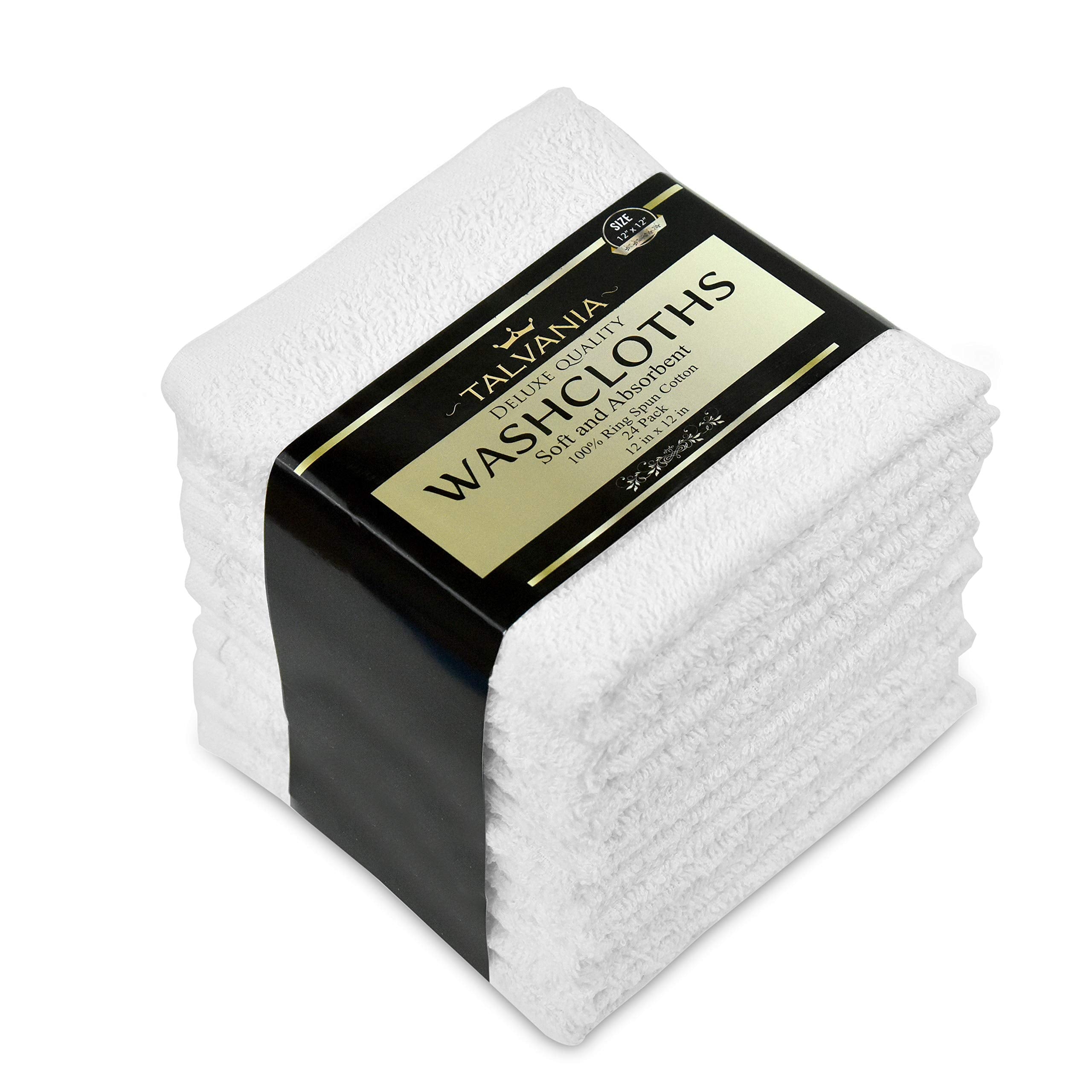 Talvania White Cotton Washcloths - Pack Of 24 - Super Absorbent Bathroom Face Towels - 12'' X12    Terry Bath Wash Cloth Set - S