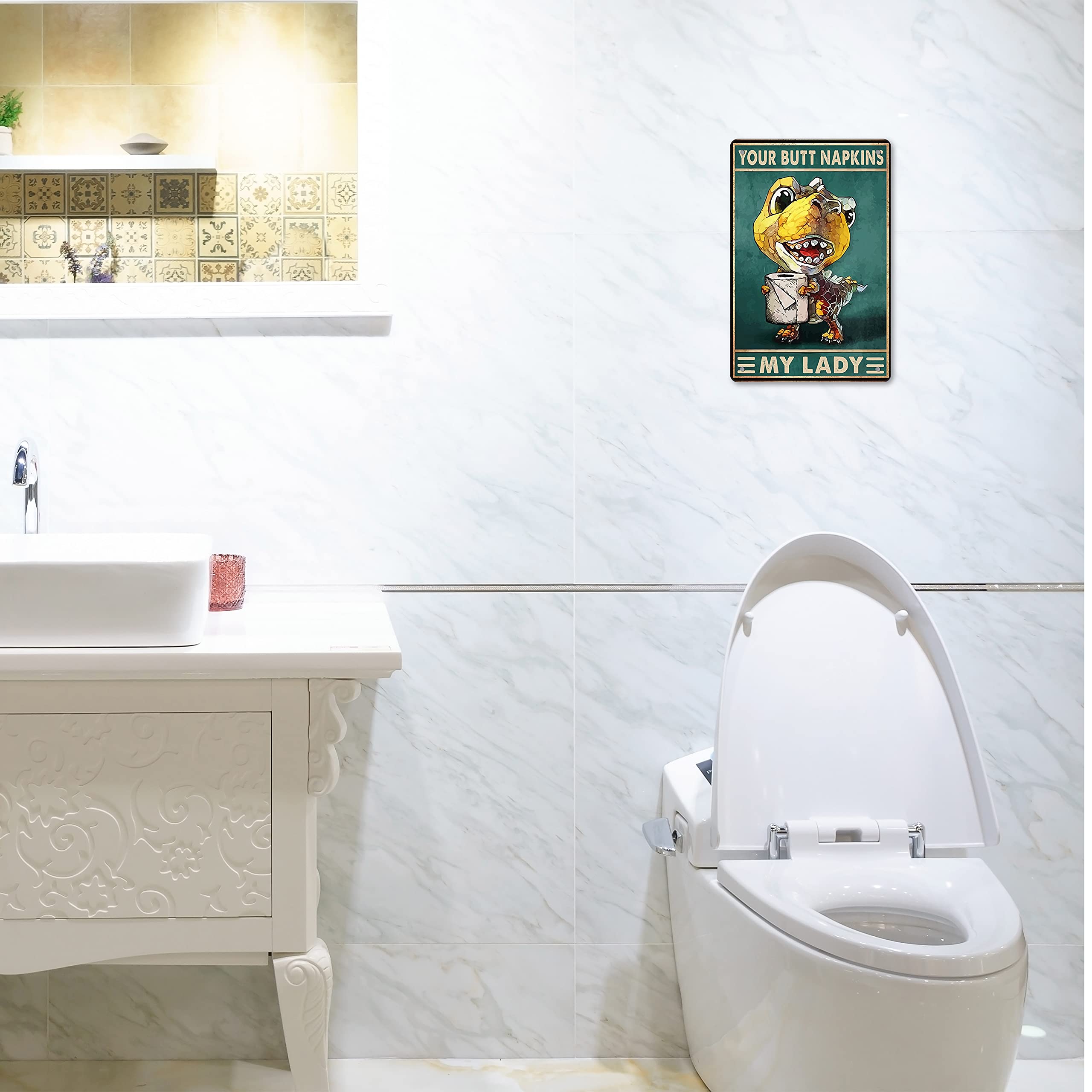 Funny Dino Decor Dinosaur Tin Signs Dinosaur Bathroom Sign Dinosaur Wall Decor Dinosaur Wall Art Poster Retro Poster Toilet Cave Bar Home Coffee Bathroom Wall Decoration Sign 8x12 Inch