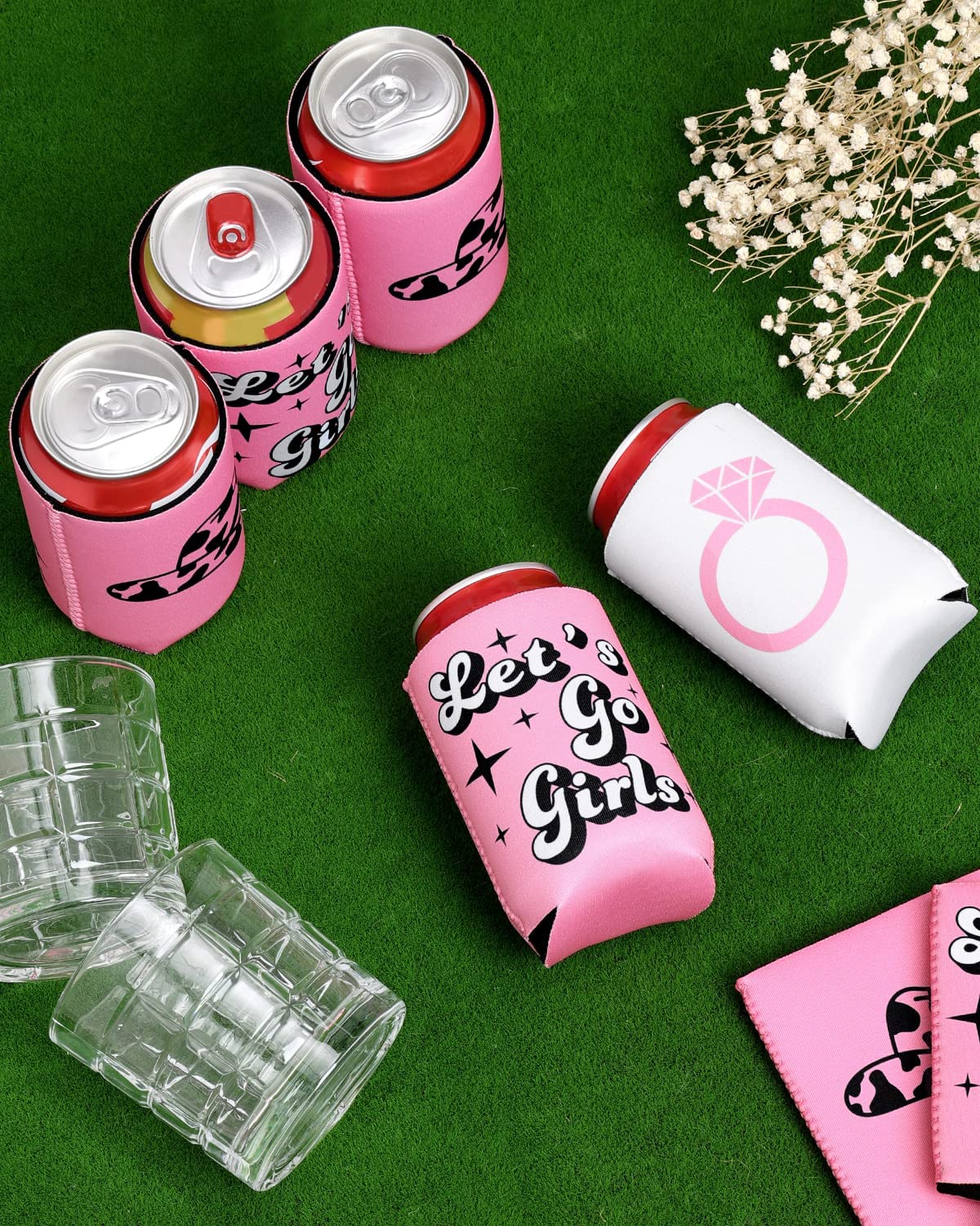 12-Pack Disco Cowgirl Bachelorette Party Can Sleeves Let's Go Girl Beverage Sleeves Favor for Space Cowgirl Bridal Shower Party Supplies 70s Theme Retro Bachelorette Party Decorations