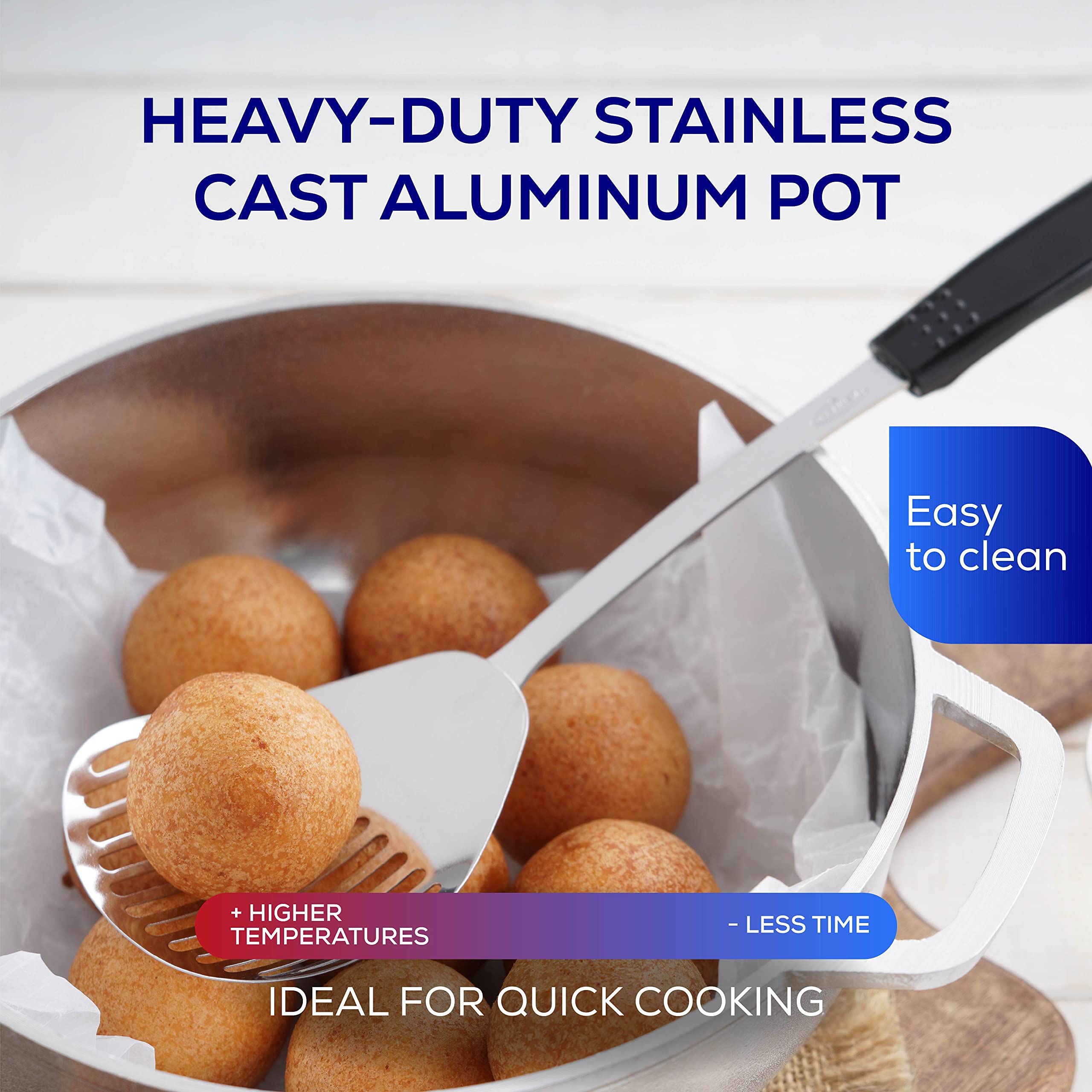 Universal 2.4Qt / 2.3L Small Cast Aluminum Caldero Rice Cooker 7 Cups - Even Heat Distribution Deep Fryer for Fast Cooking and Easy Cleaning  Ergonomic Handles Small Pot  for French Fries  Stews