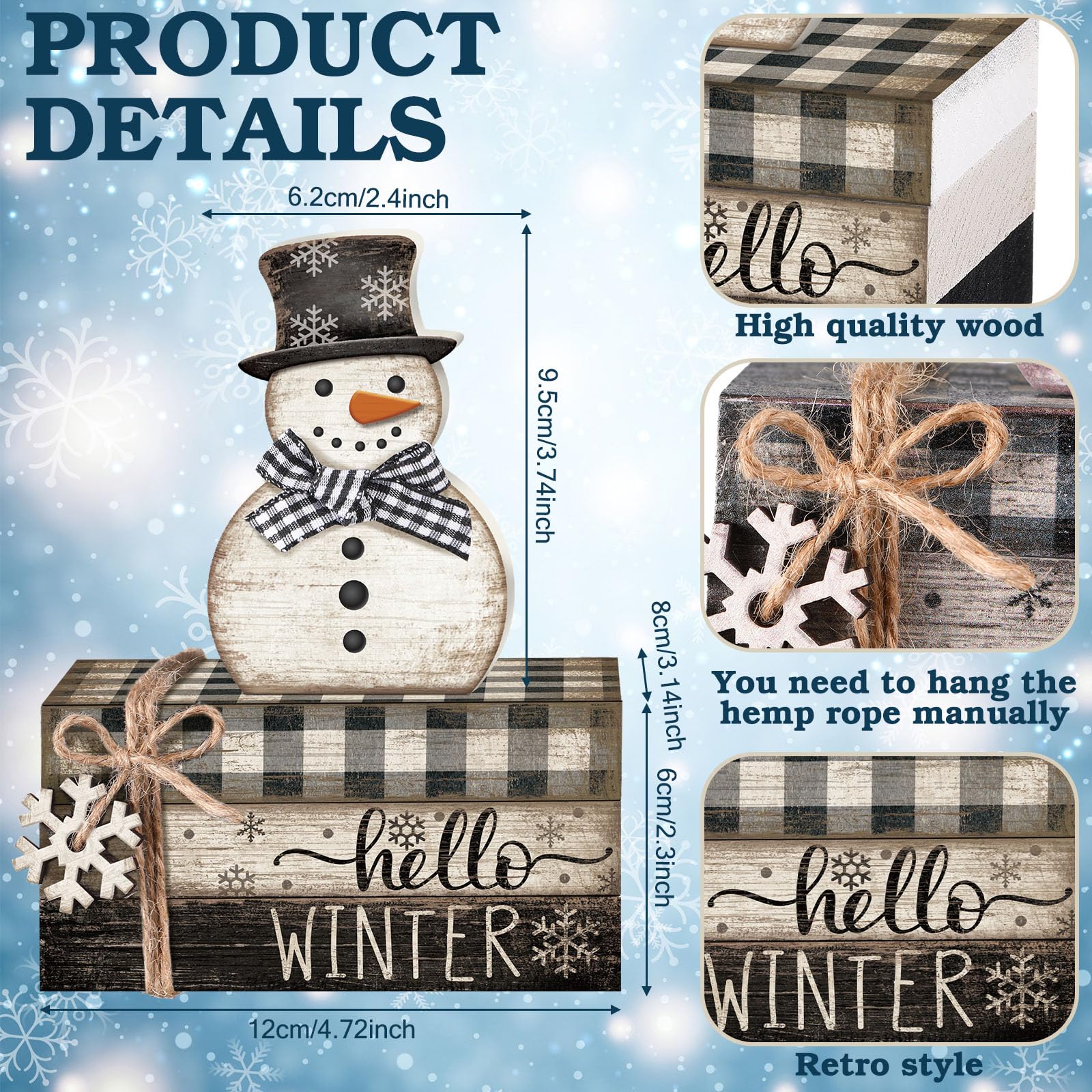 Anglechic 4 Pcs Snowman Christmas Decor Winter Table Decorations Christmas Tiered Tray Decor Winter Centerpiece Indoor Rustic Wo