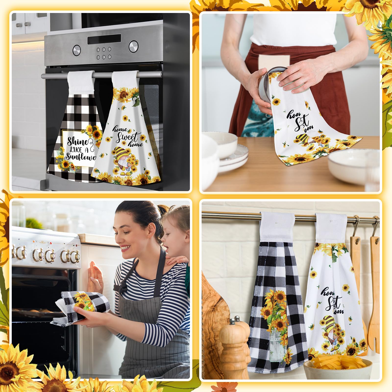 Sratte 4 Pcs Hanging Hand Towels Theme Gift Hanging Kitchen Towels Bath Towels Dish Towel Absorbent Oven Stove Washcloth With Lo