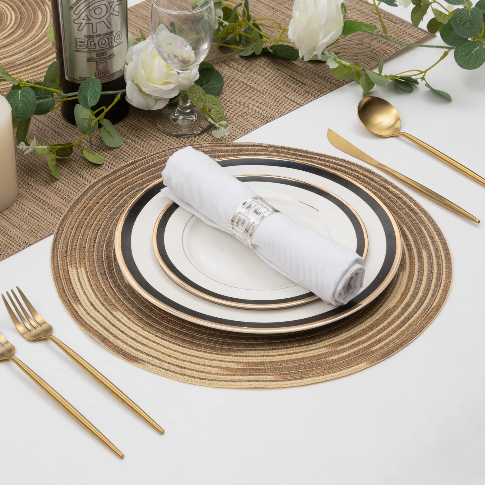 Shacos Round Braided Placemats 15 Inch Set Of 4 Variegated Washable Kitchen Table Place Mats Table Mats For Home Wedding Party (