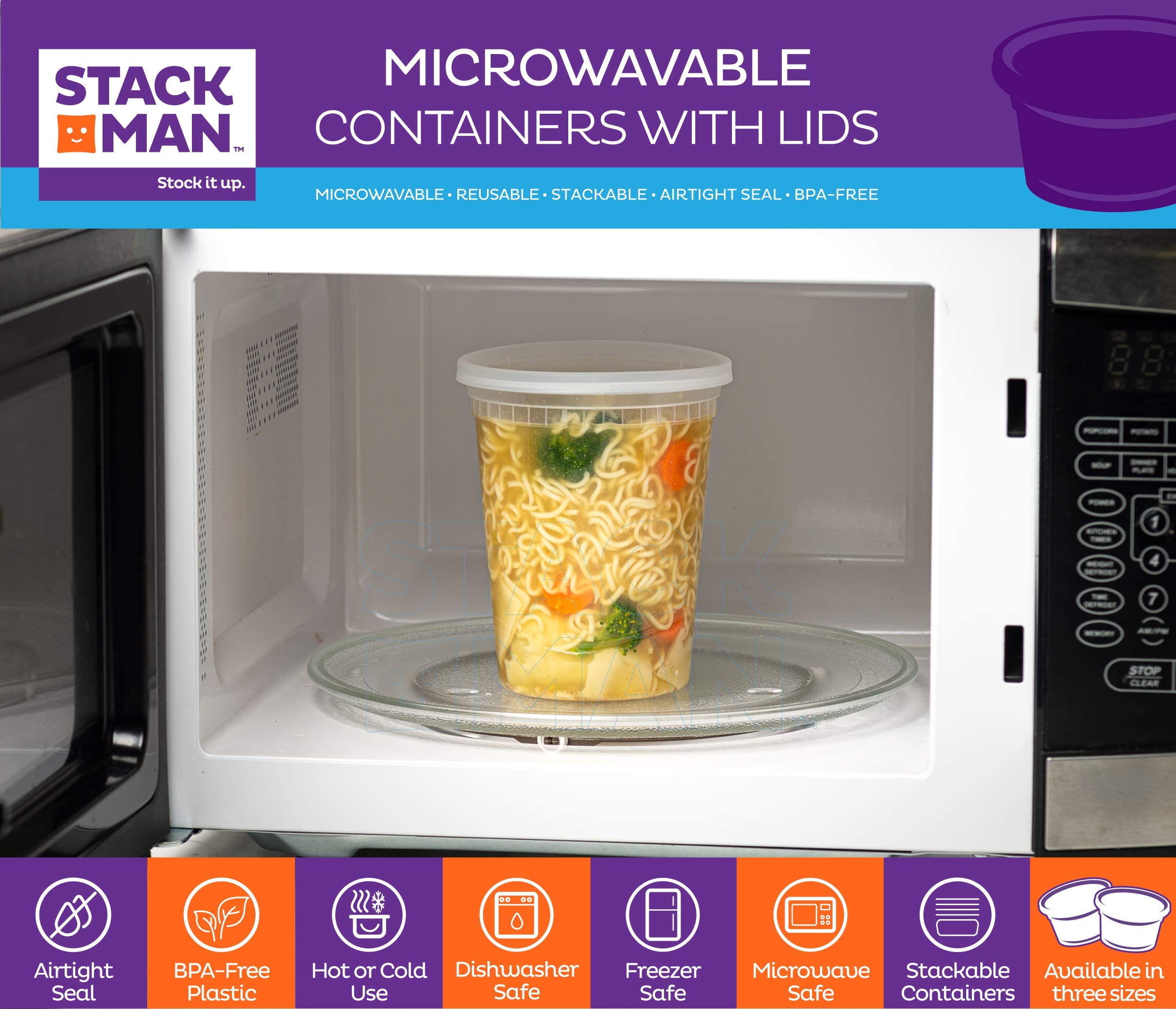 [48 Sets -32 Oz.] Plastic Deli Food Storage Containers With Airtight Lids - Soup Containers With Lids