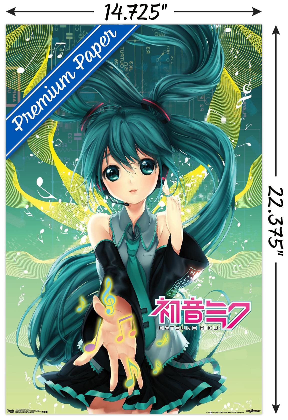Trends International Hatsune Miku - Notes Wall Poster, 14.725'' X 22.375'', Premium Poster & Mount Bundle