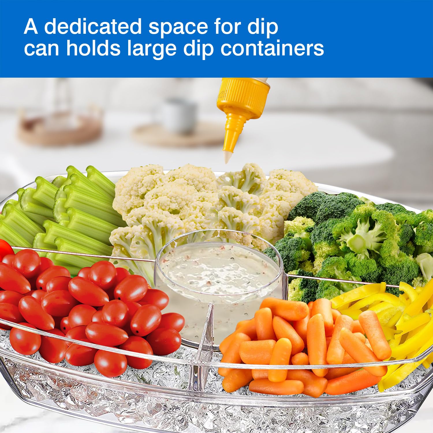 Innovative Life High-End Veggie Fruit Tray With Lid, Ice Chilled Vegetable Serving Platter With Ice Tray On Bottom, Perfect For