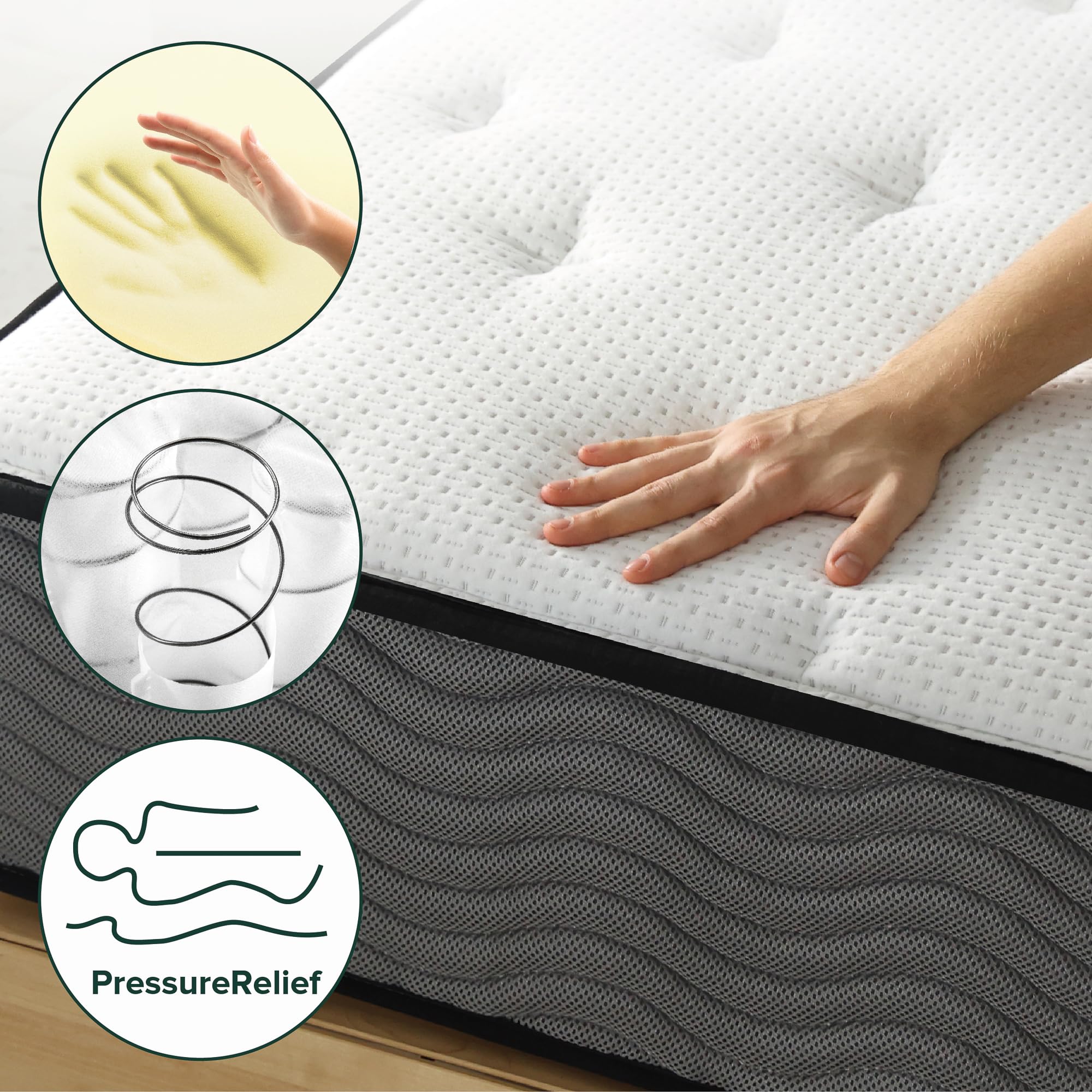 Zinus 10 Inch True Support Hybrid Mattress [New Version], Full, Fiberglass Free, Medium Feel, Motion Isolation, Certified Safe F