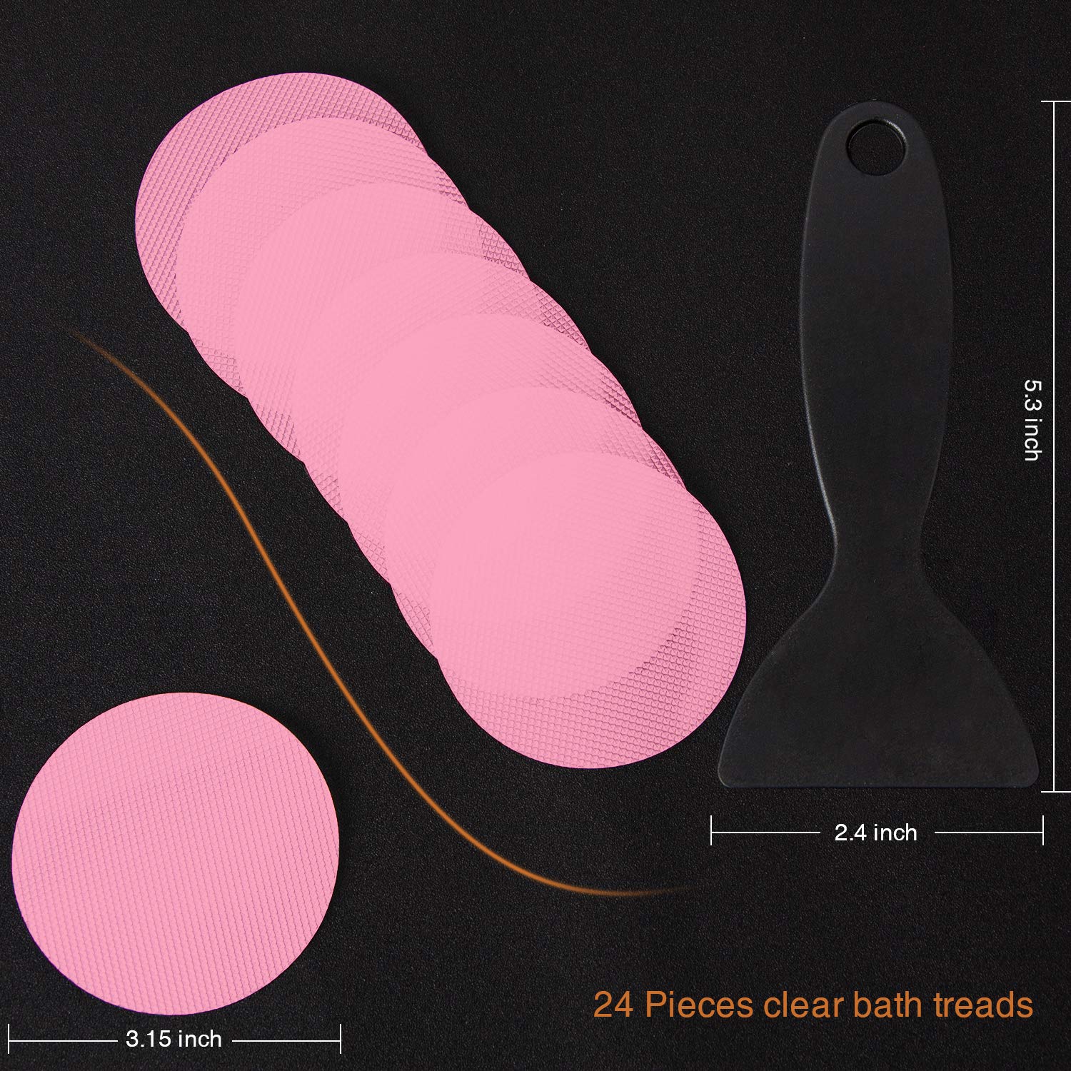 Secopad Non-Slip Bathtub Stickers, 24Pcs Safety Bathroom Tubs Showers Treads Adhesive Decals Scraper (Pink)