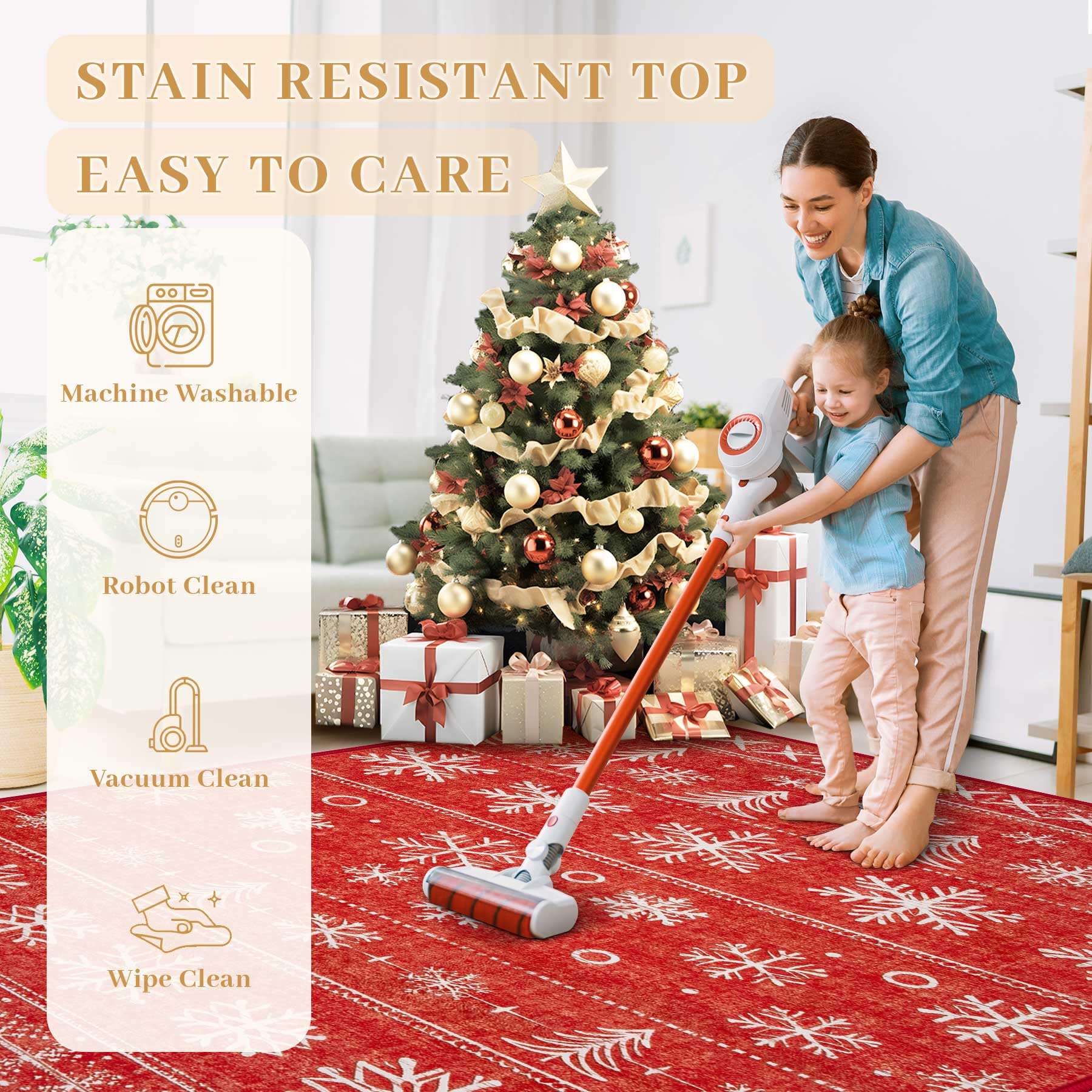 Christmas Area Rug 4x6 Rugs: Washable Living Room Rug Xmas Holiday Decor Rugs Snowflake Low Pile Boho Rug Indoor Floor Carpet fo