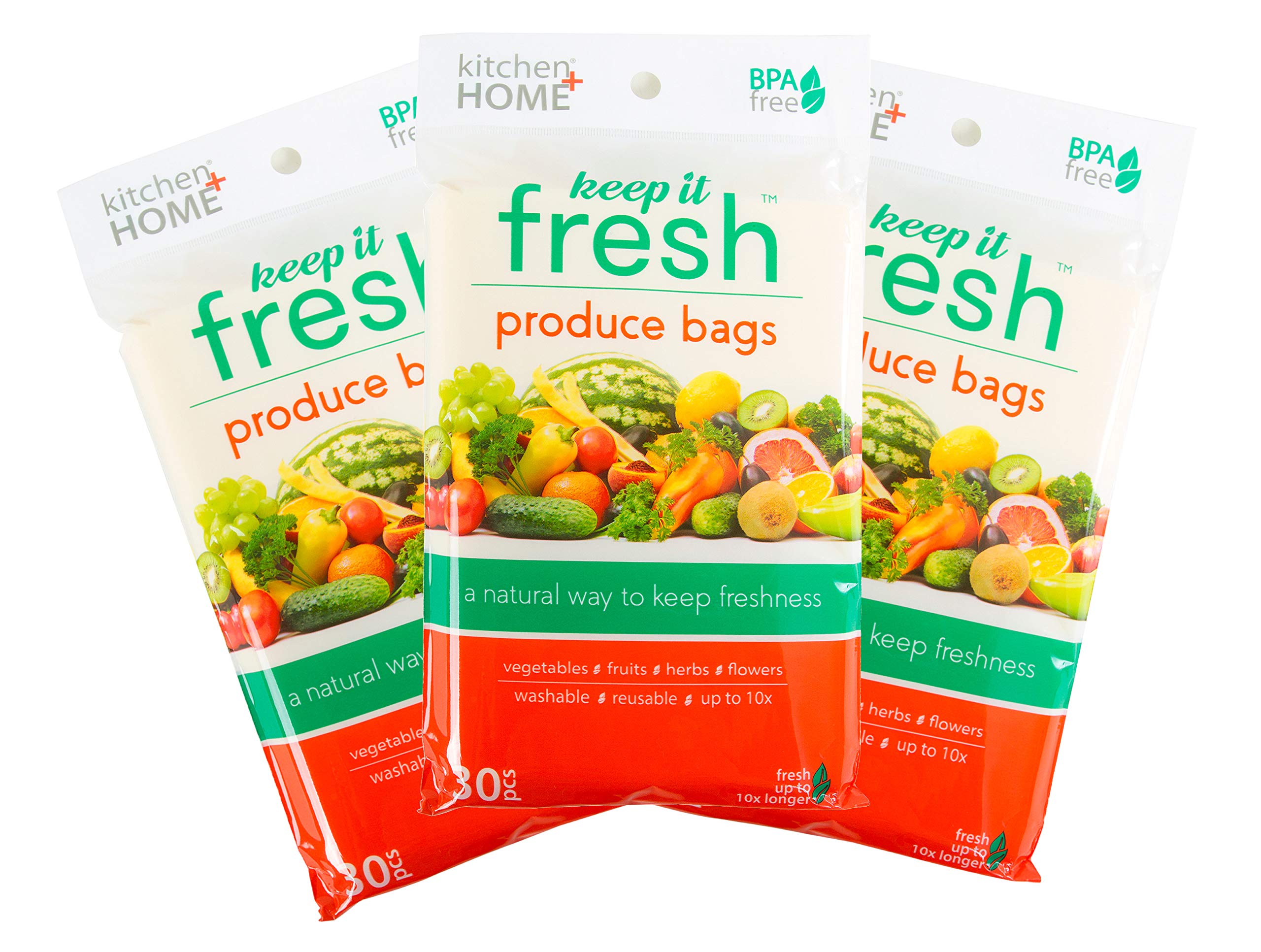 Keep It Fresh Produce Bags - 90 Reusable Bpa Free Freshness Green Bags & Twist Ties - Keeps Fruits, Veggies, And Flowers Fresher