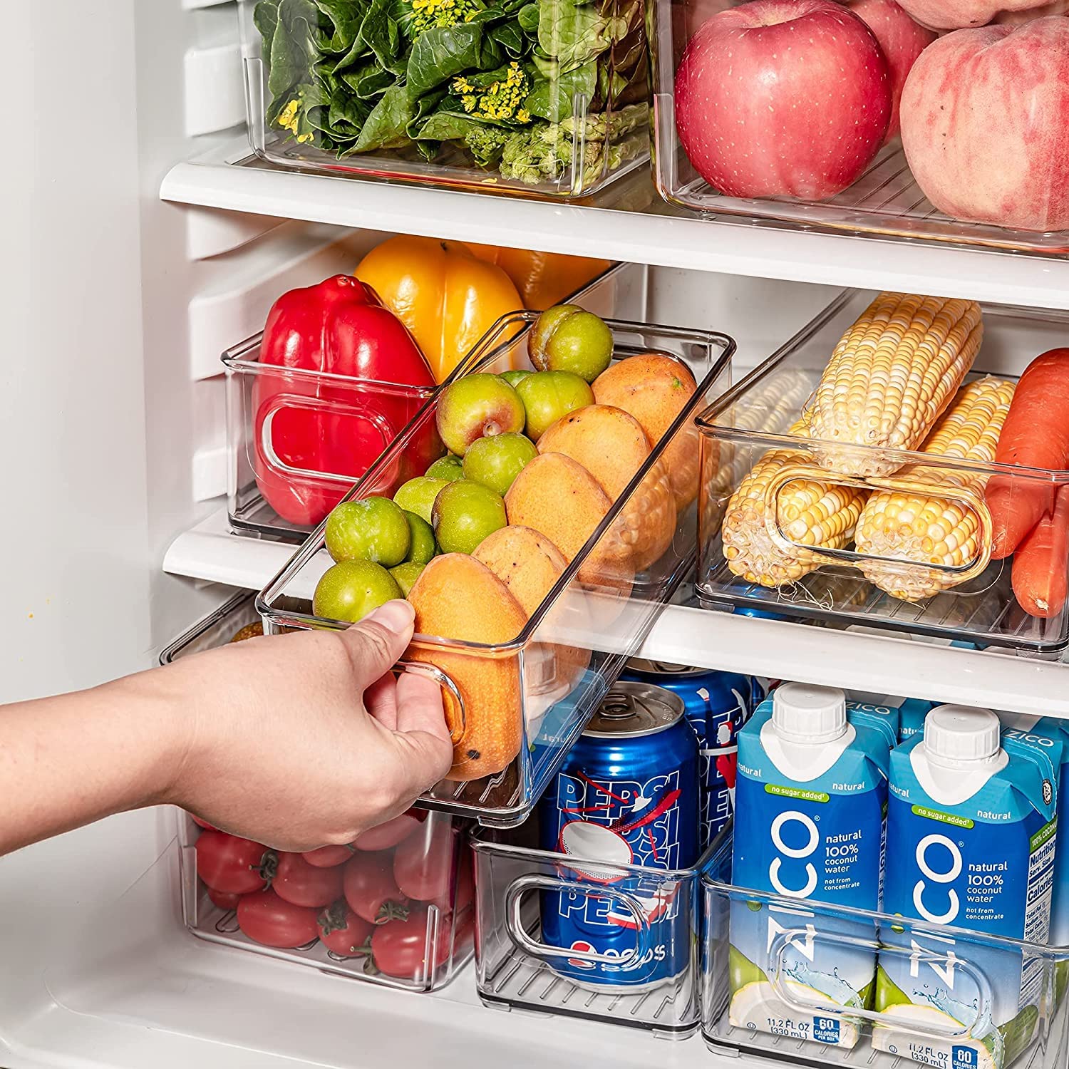 Snazzy Clear Plastic Fridge Storage Organizer Bins Pantry Kitchen Countertop Cupboard Boxes Set OF 6