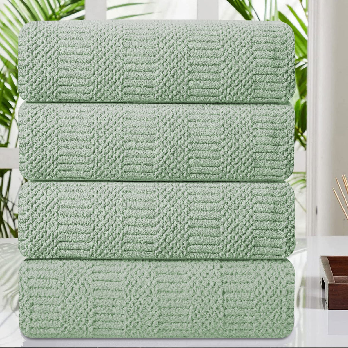 4 Piece Large Bath Towel Set 35''X70'' Green Extra Large Bath Sheets Oversized Jumbo Towels 600Gsm Soft Highly Absorbent Quick D