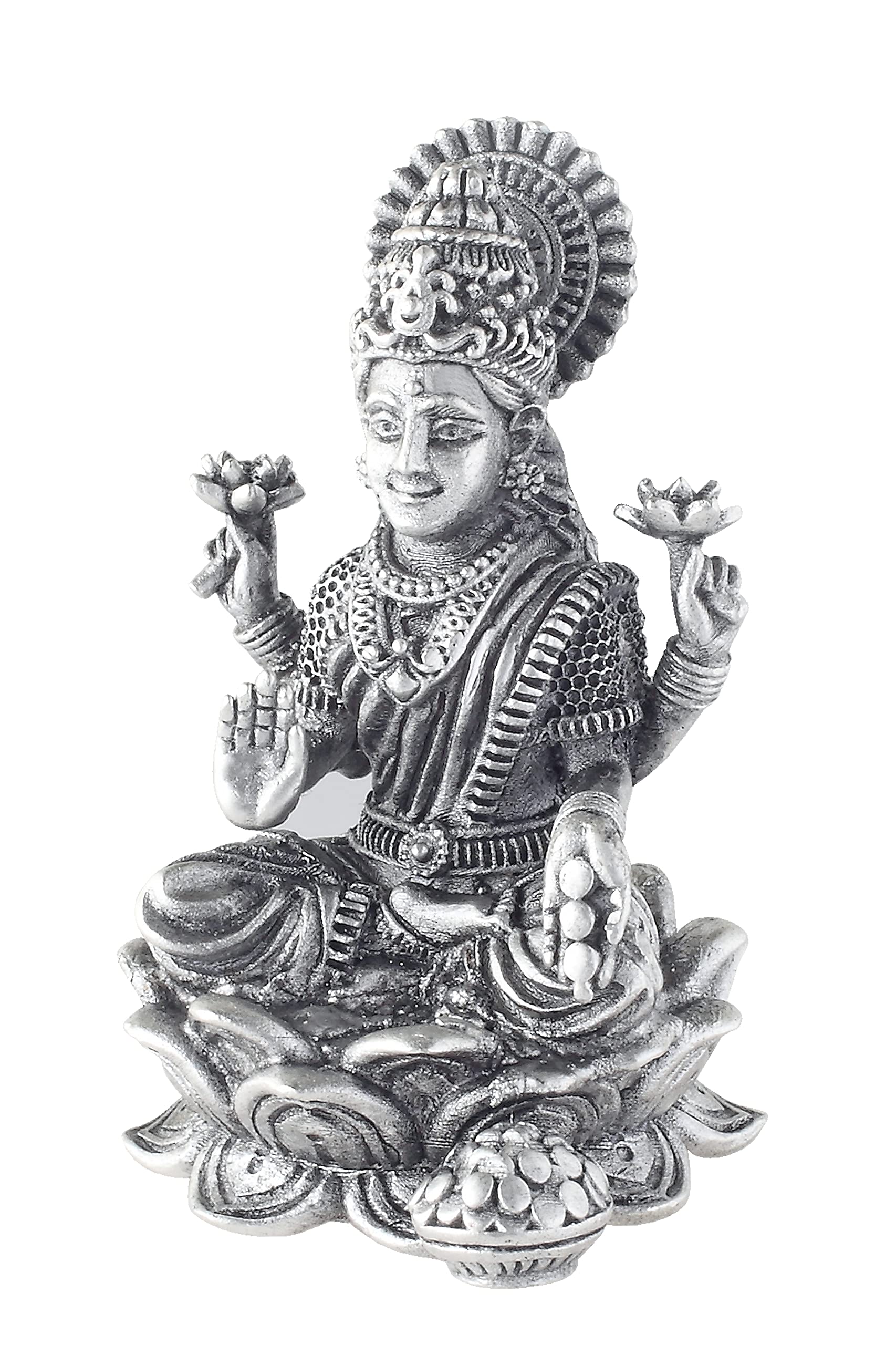 Prd Caratcafe Silver Laxmi Murti For Car Dashboard, Home & Office Use Made In Pure 925 Solid Chandi Metal Idol Of Maa Lakshmi. A