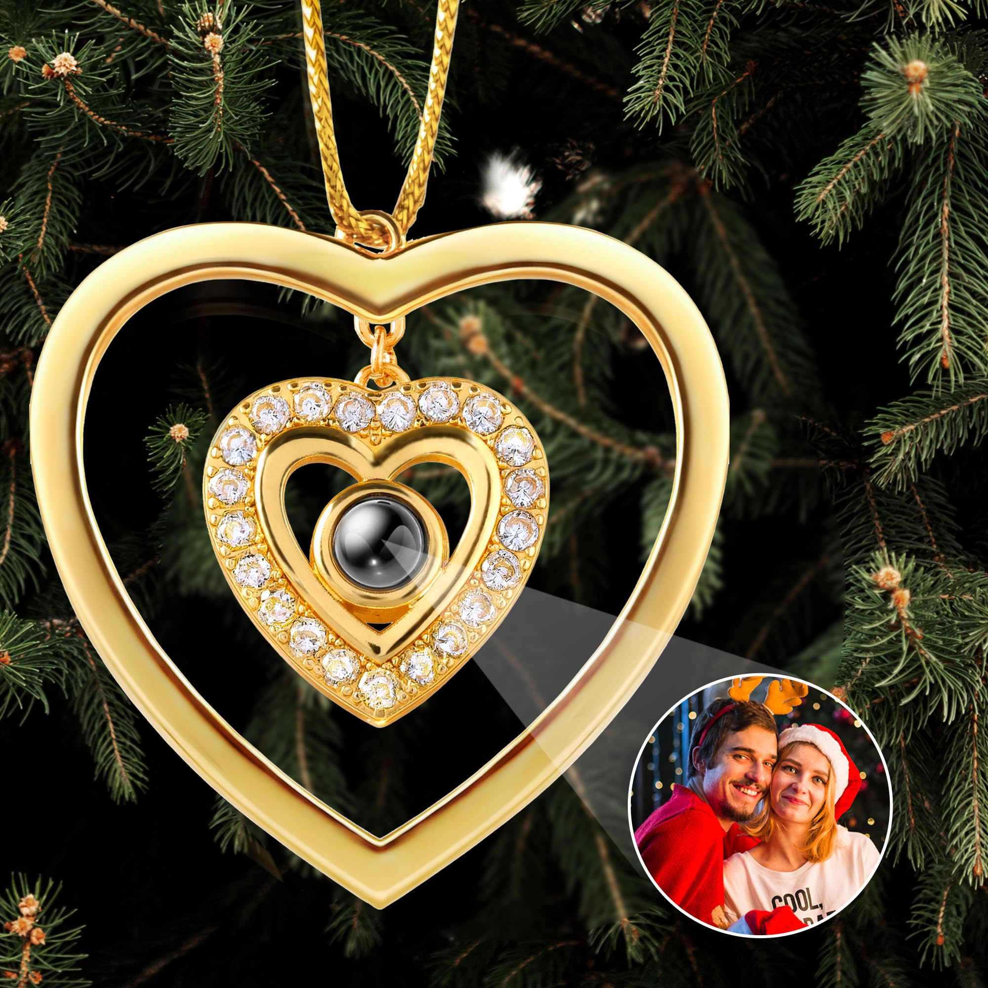 Easycosy Personalized Photo Ornament for Christmas Tree, Custom Projection Drop Pendant with Picture Inside, Memorial Decoration