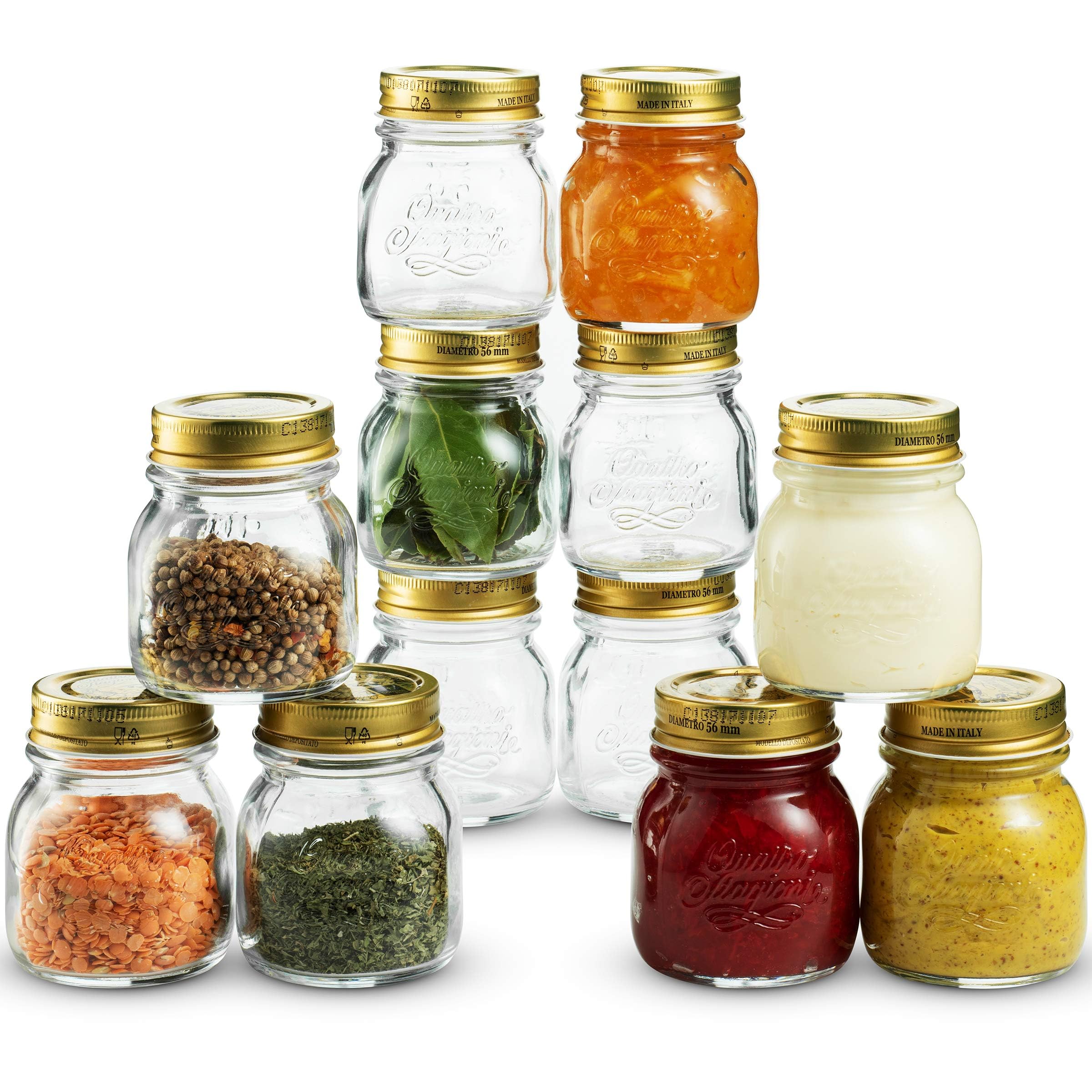 Bormioli Rocco Quattro Stagioni Small Glass Mason Jars 5 Ounce Mini Jars (12-Pack) with Metal Airtight Lid, For Jam, Jelly, baby