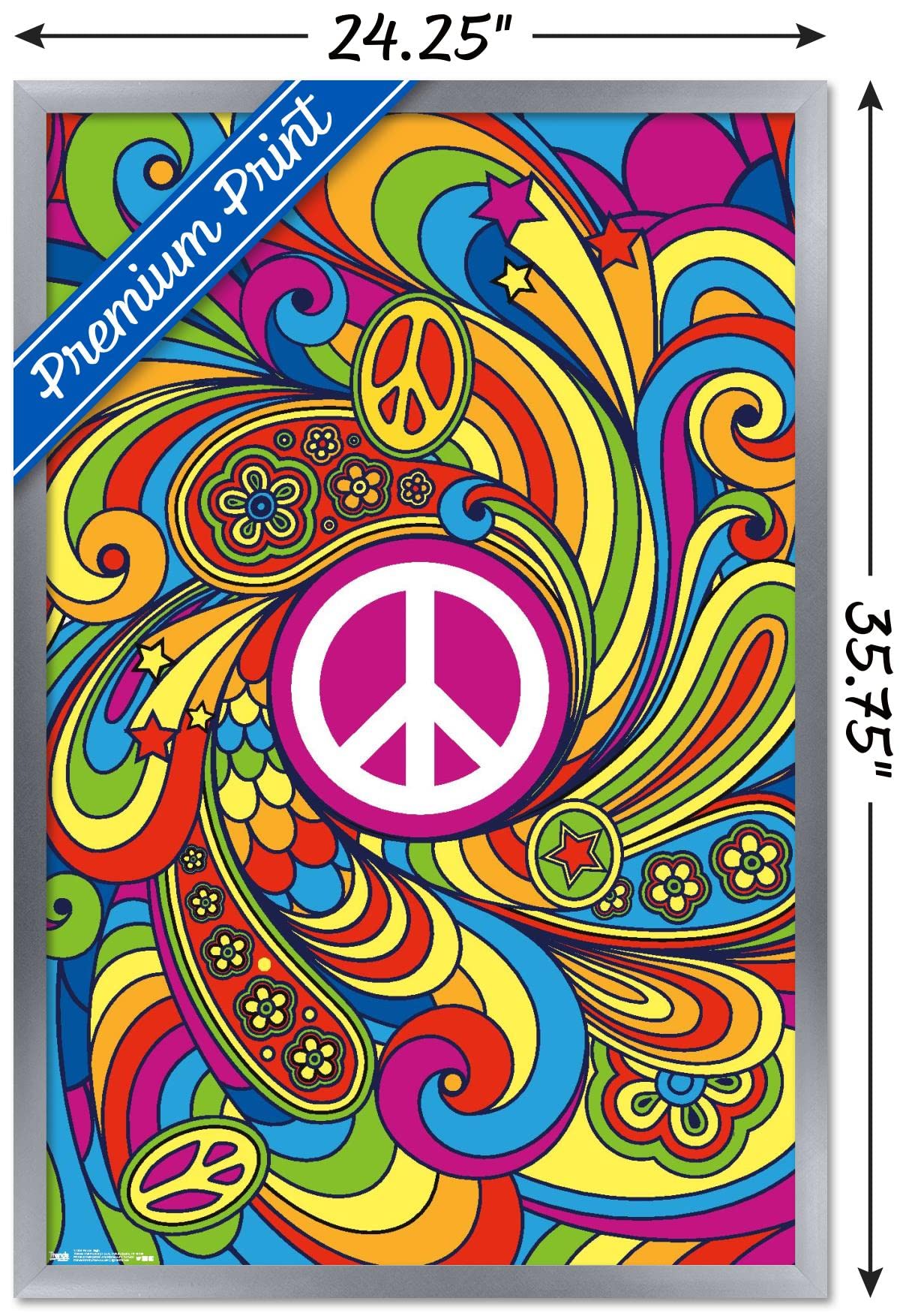 Trends International Peace Sign Wall Poster, 22.375'' X 34'', Silver Framed Version
