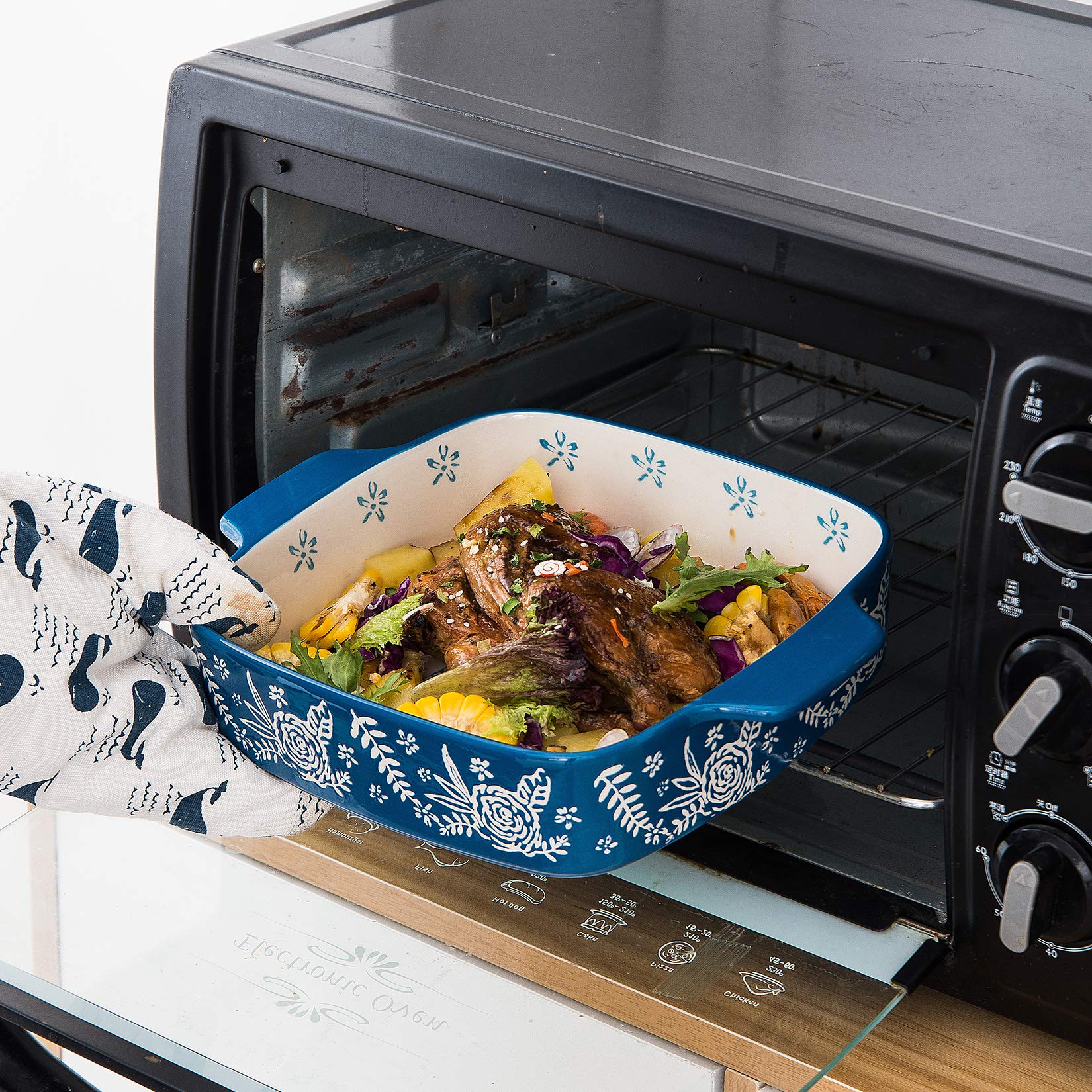 Wisenvoy Baking Dish Ceramic Brownie Pan 9X9 Baking Pan Casserole Dish Lasagna Pan Square Rose Dish Pan Bakeware Sets