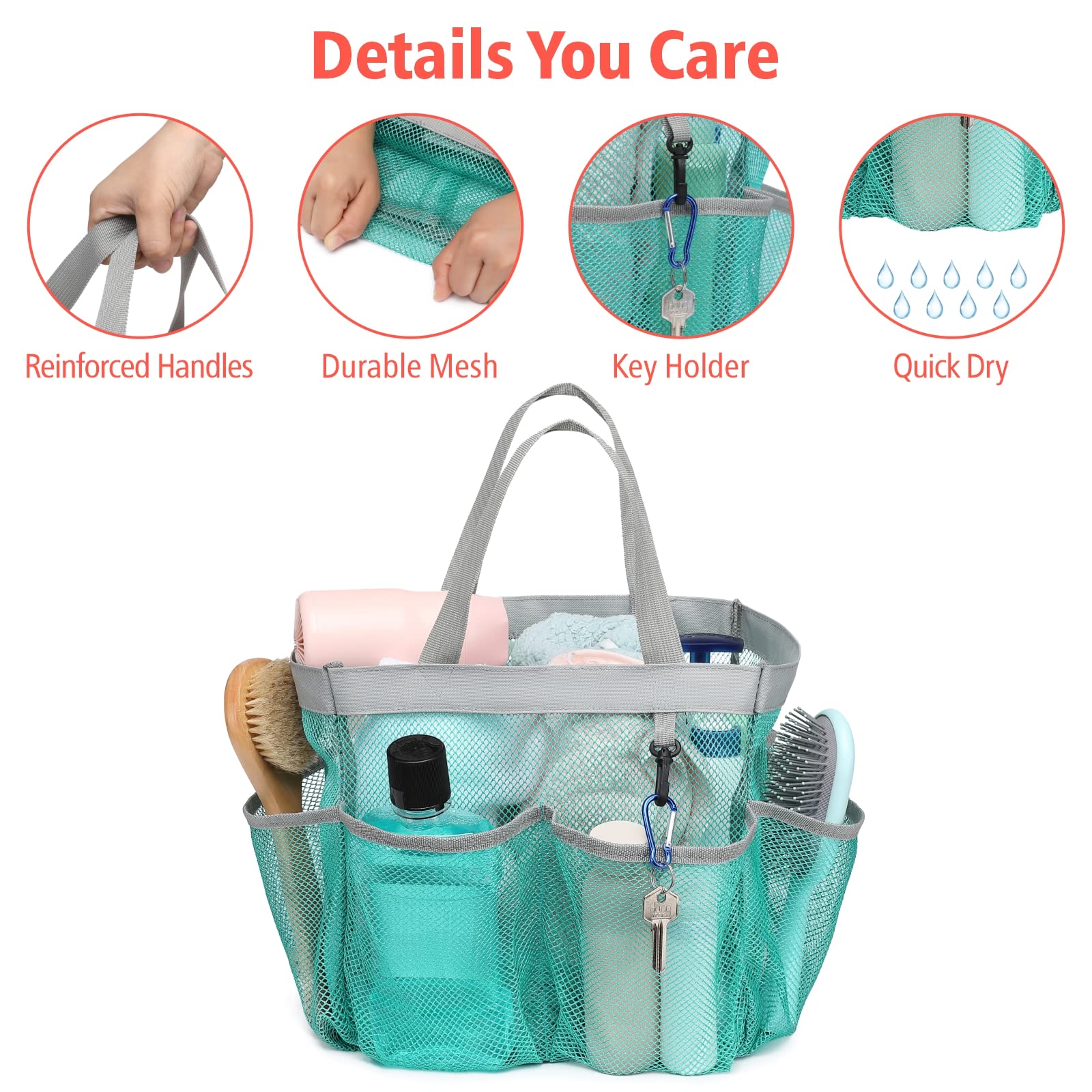 F-Color Mesh Shower Caddy Portable, Upgrade Deeper 7 Pockets Shower Caddy Basket Bag For College Dorm Room Toiletry Bathroom Ess