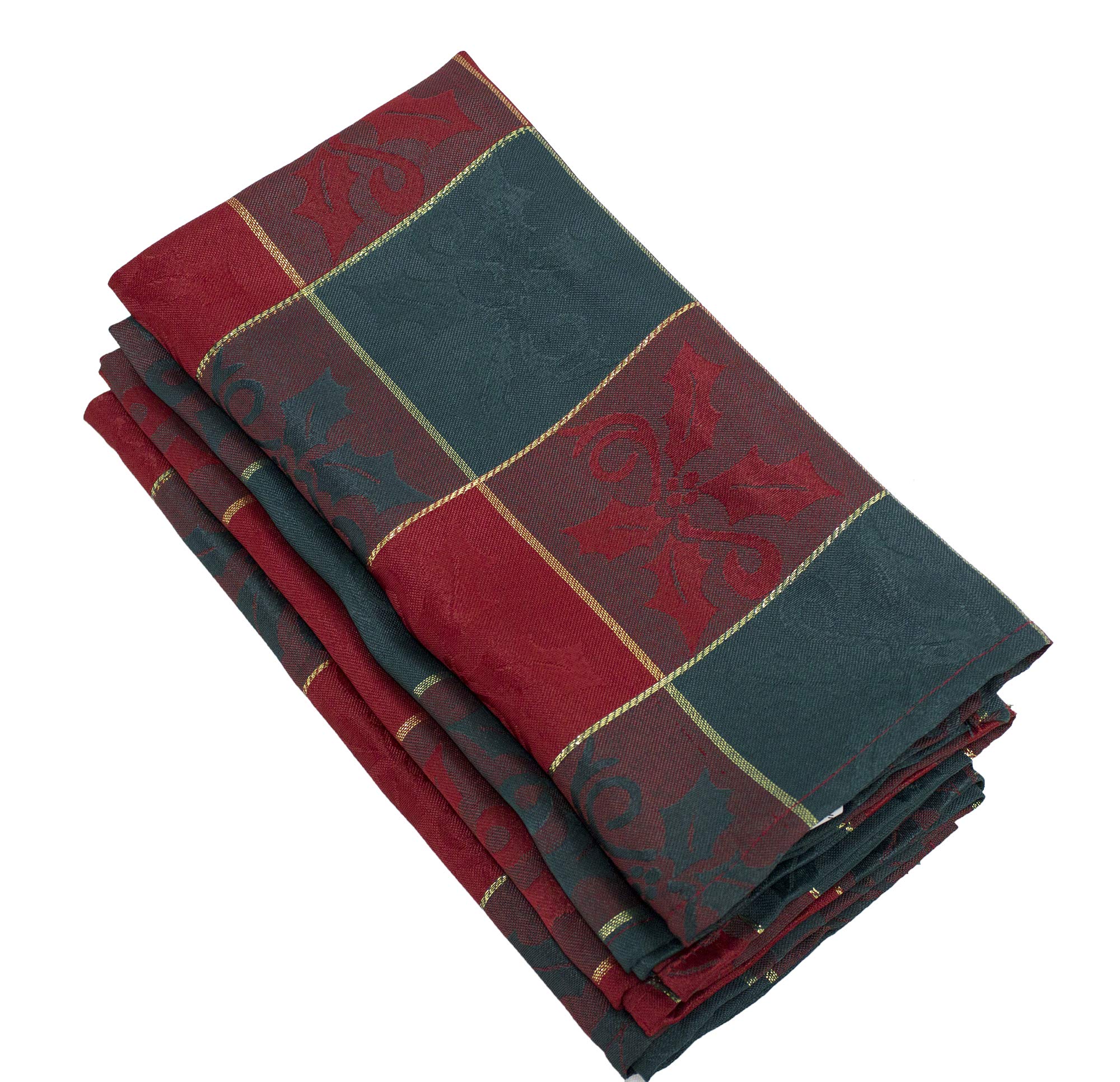 Fennco Styles Royal De Nol Collection Classic Plaid Jacquard 20 X 20 Inch Cloth Napkins, Set Of 4 - Red Green Diner Napkins For
