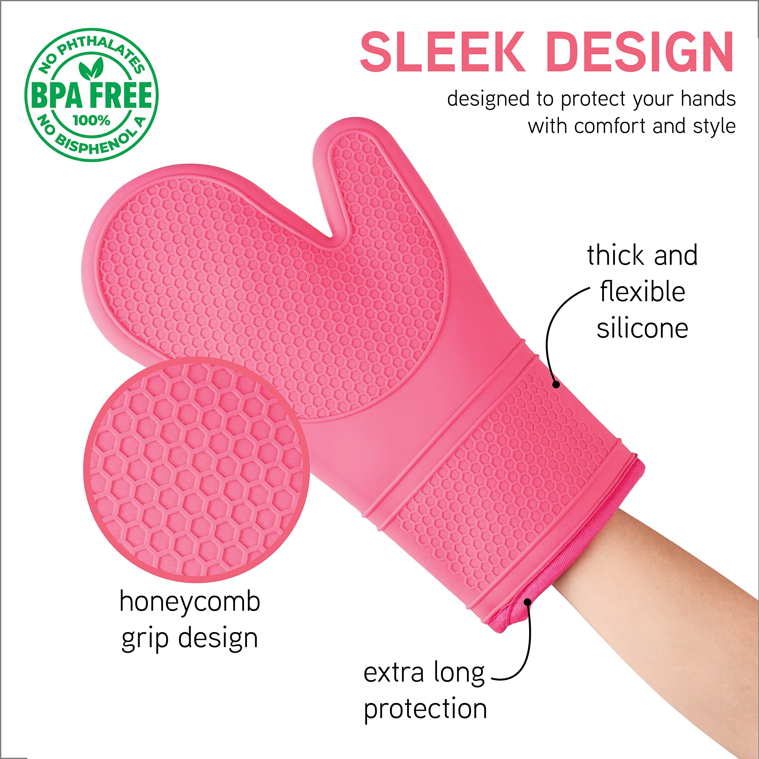 Cook With Color Silicone Oven Mitt Set- 6 Pc. Set - Heat Resistant Gloves With Soft Quilted Lining Set Of 2 Oven Mitt Pot Holder