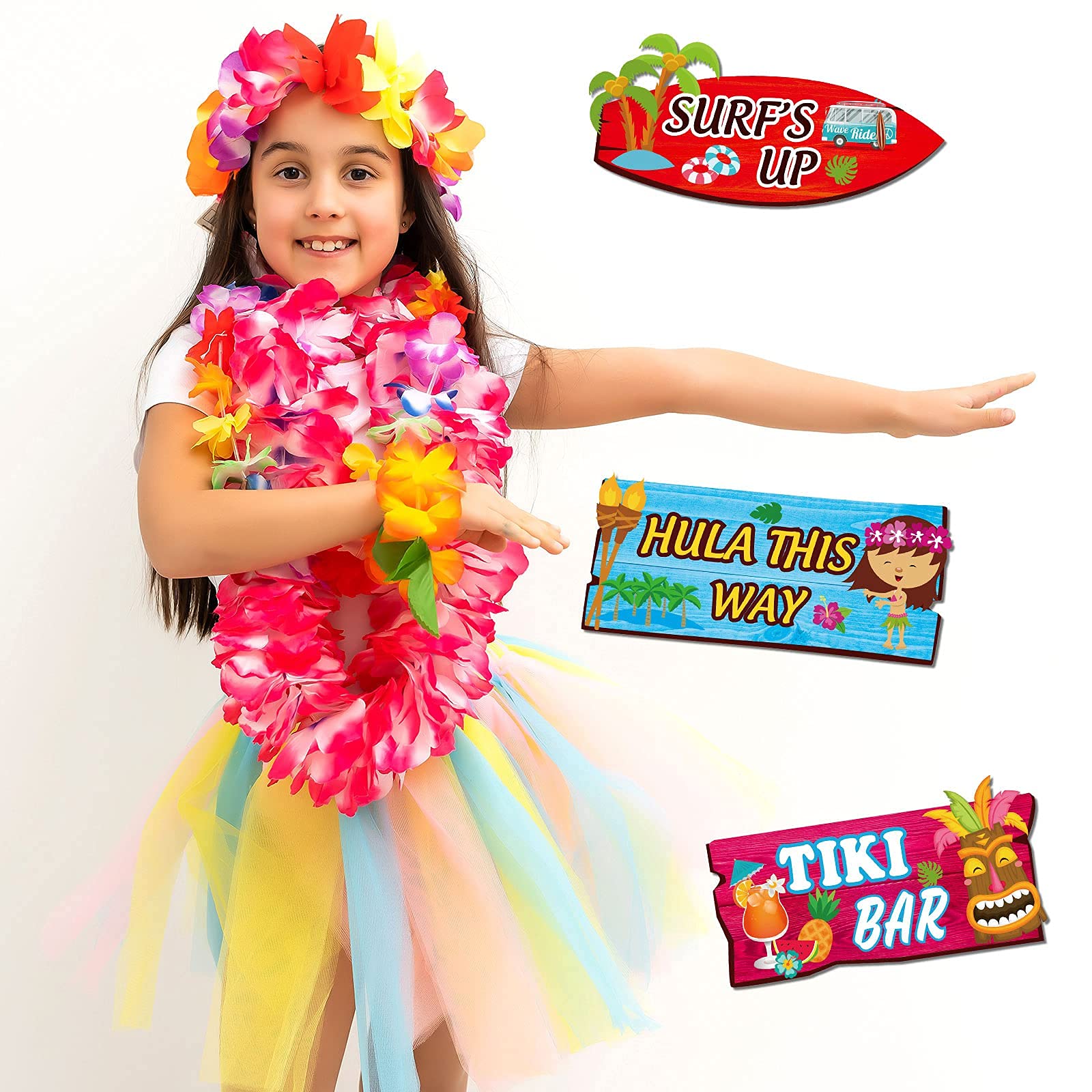 Jetec 20 Pieces Luau Party Welcome Sign, Tropical Hawaiian Summer Themed Decorations Sign Front Door With 4 Sheet Stickers