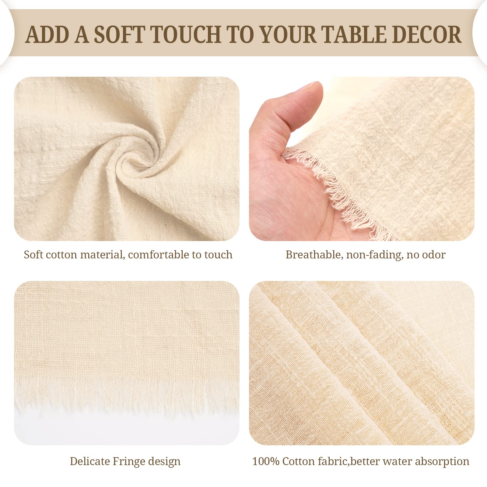 Handmade Cloth Napkins With Fringe Beige, 16X16 Inches Cotton Napkins With Fringe Set Of 24,Delicate Rustic Dinner Napkins Bulk