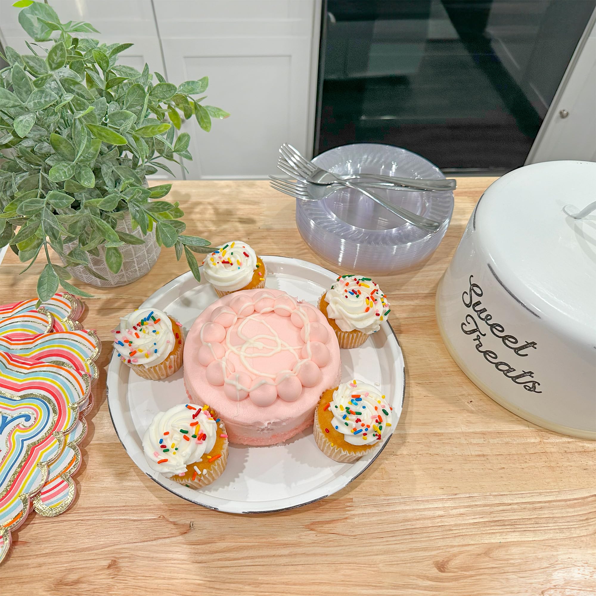 Auldhome Enamelware White Cake Cover; Rustic Decorative Cake Plate With Domed Lid