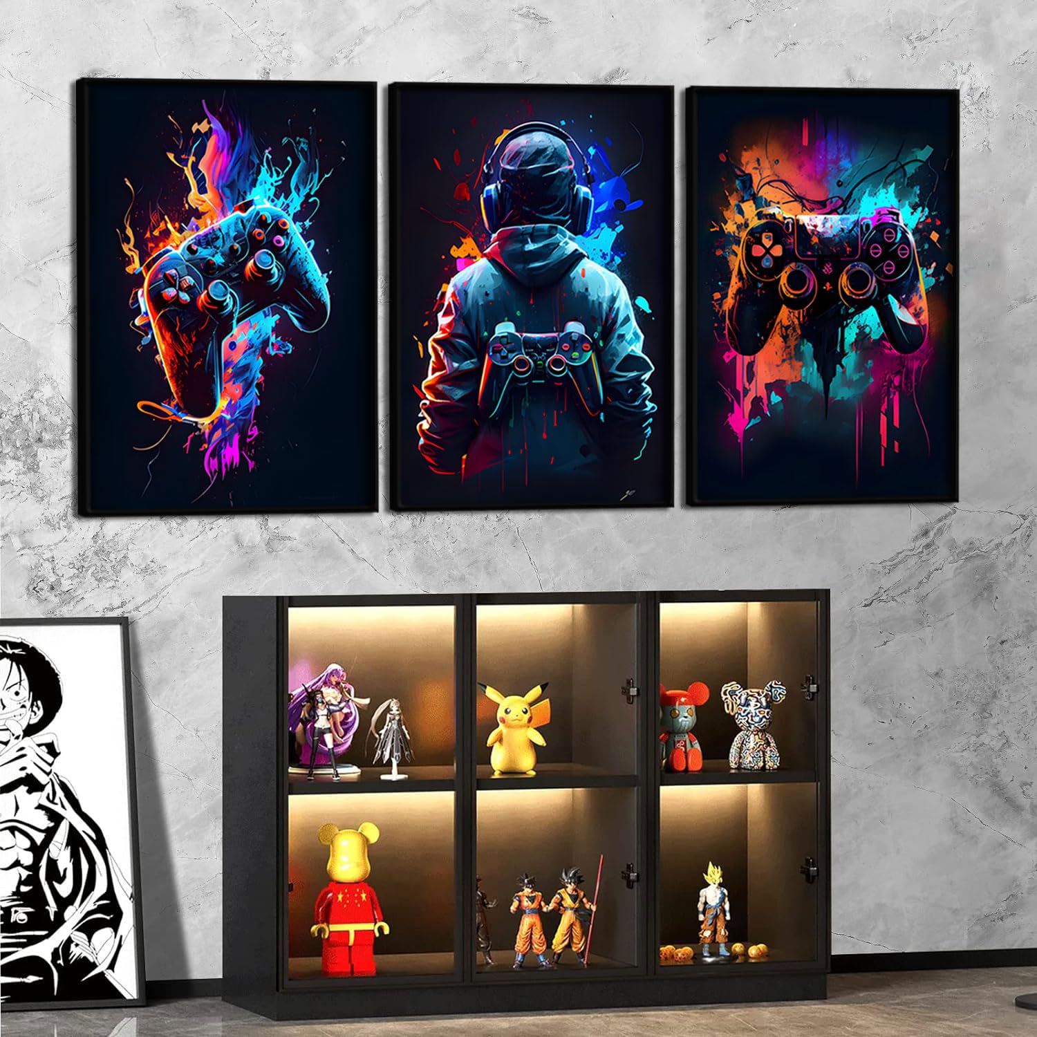 3Pcs Cool Gaming Wall Art Retro Video Game Watercolor Posters Pictures Colorful Neon Gamepad Canvas Painting Prints For Boys Roo