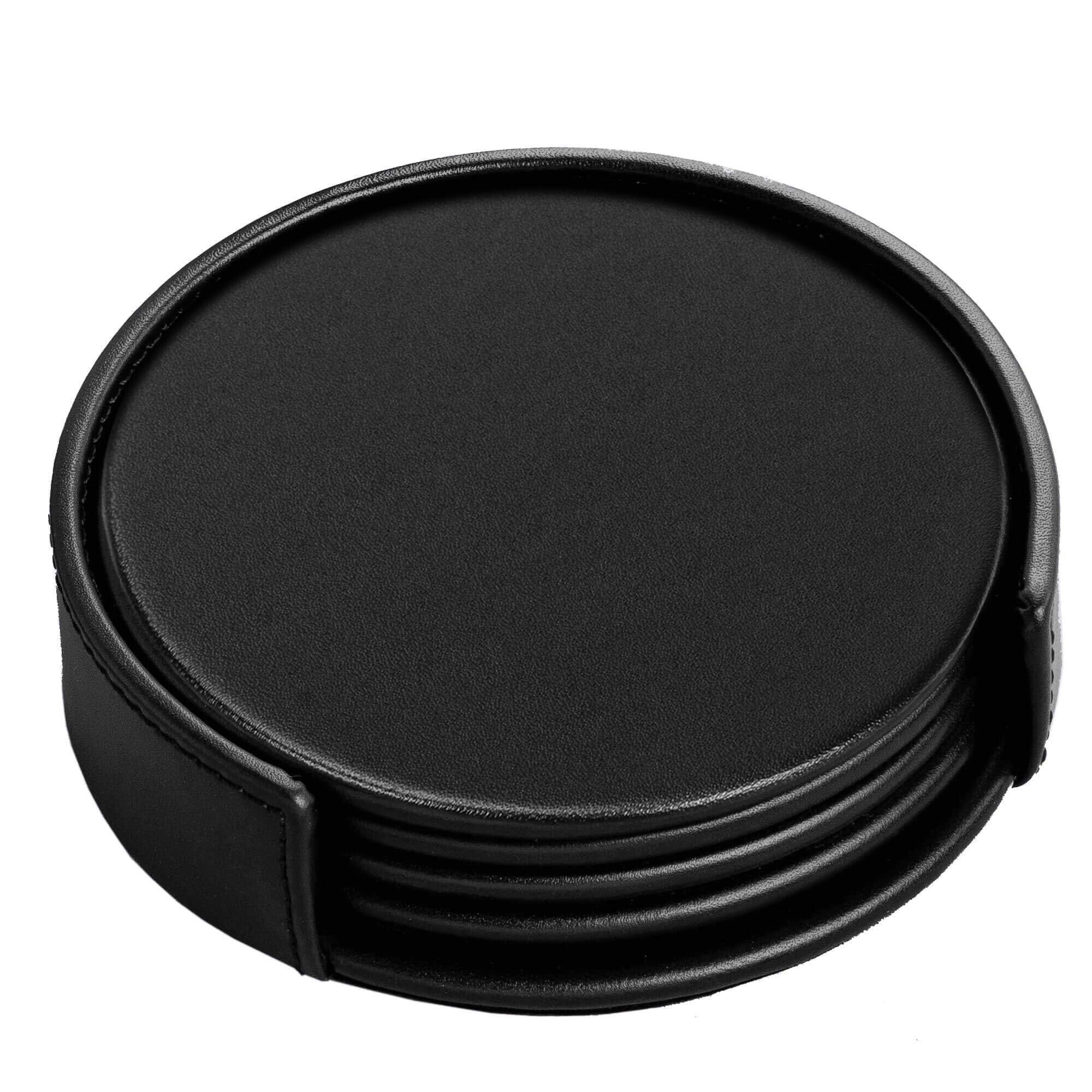 Dacasso Black Leatherette 4 Holder Coaster Set