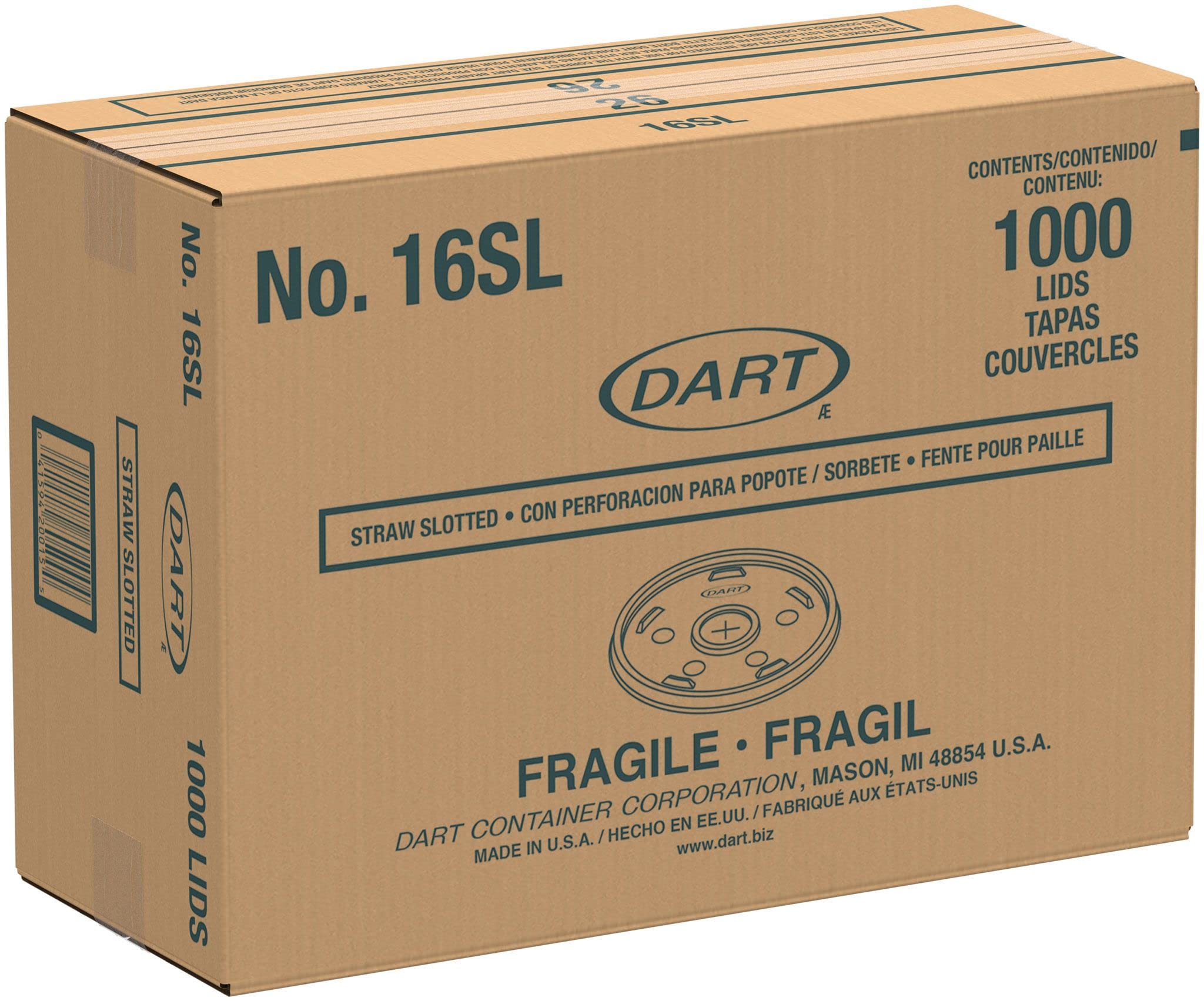 Dart Translucent Straw-Slotted Plastic Lid For Dart 16-Series Foam Cups, 16Sl (1,000 Count)
