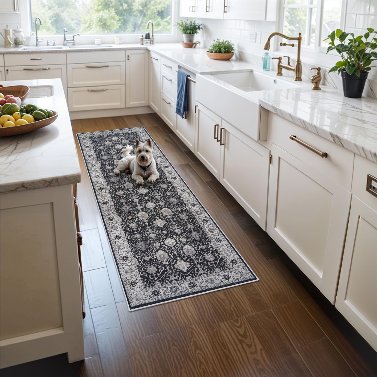 Hallway 2x5 Washable Runner Rug: Oriental Stain Resistant Kitchen Entryway Rugs Farmhouse Ultra Soft Bathroom Bedroom Print Floo