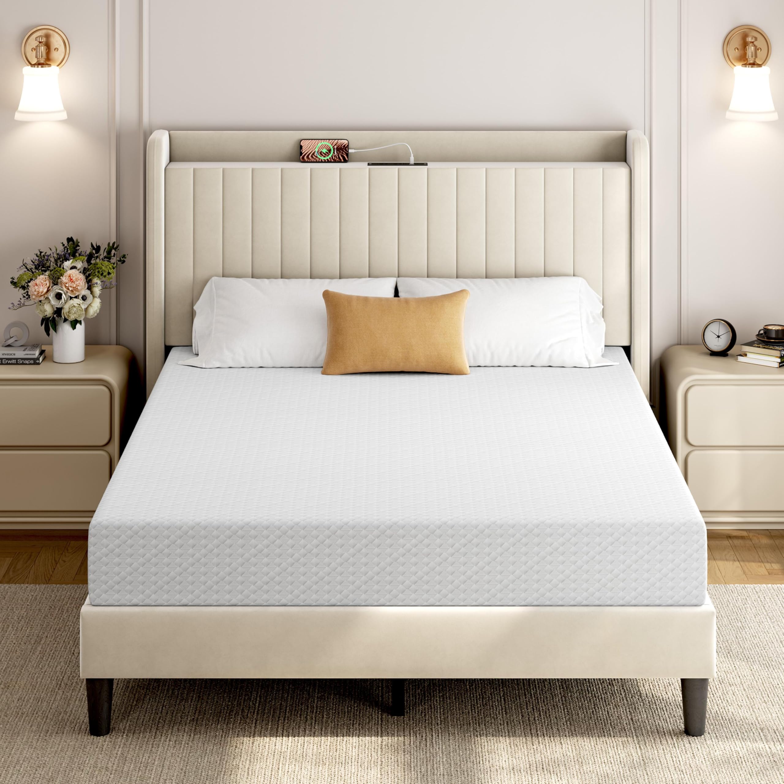 Yaheetech 8 Inch Queen Mattress Cooling Gel Memory Foam Mattress, Green Tea Mattress For Fresher Sleep, Medium Firm, Certipur-Us
