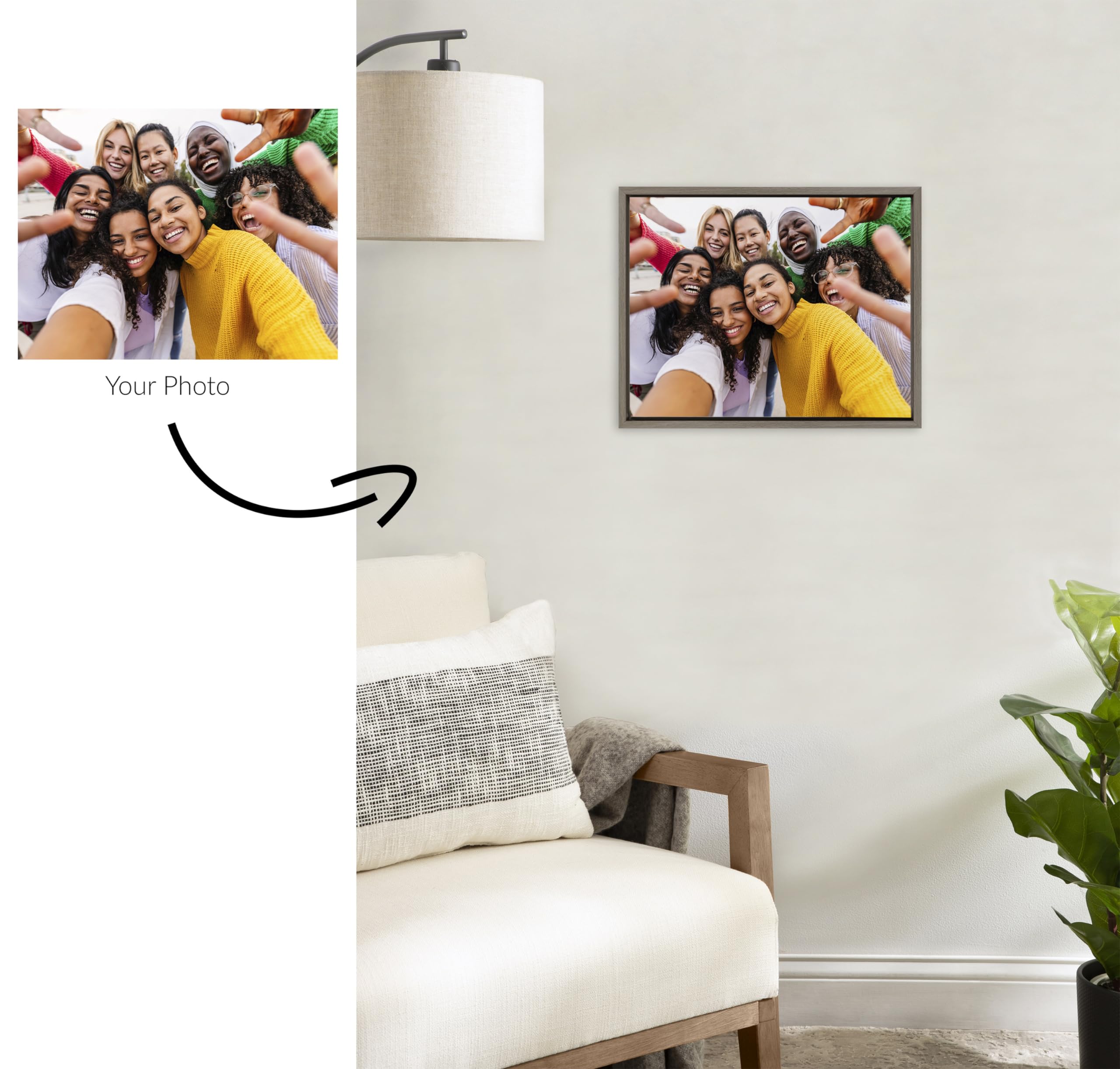 Kate And Laurel Sylvie Custom Printed Framed Canvas Wall Art, 20X16 Gray, Personal Canvas Print With Your Photos For Bedroom Or